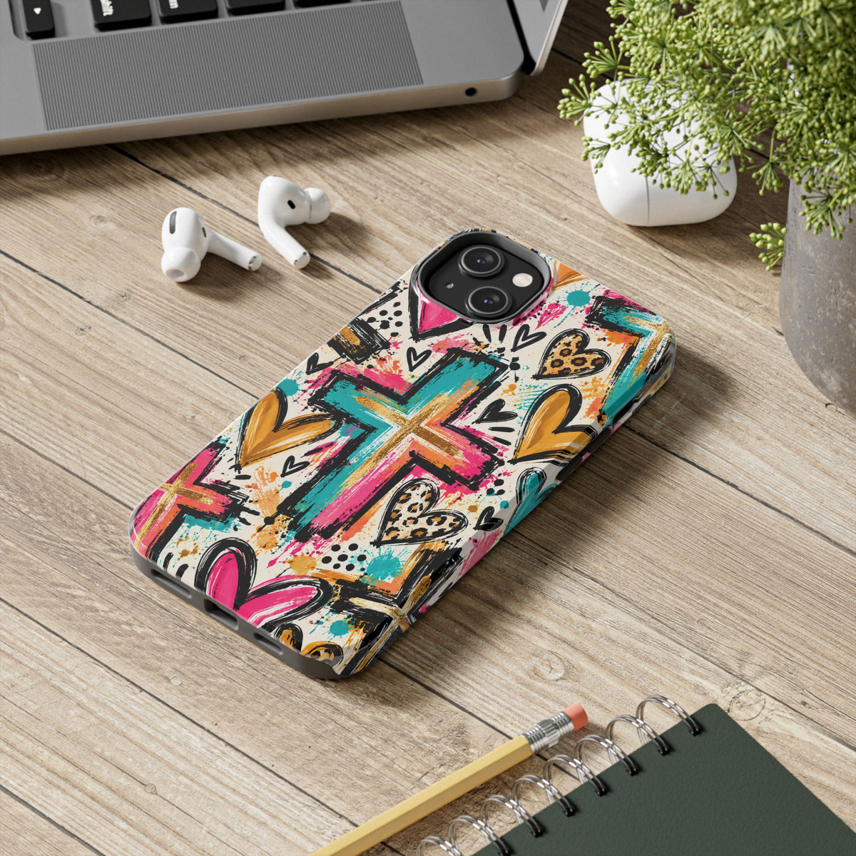Jesus Cross & Hearts Christian Phone Case | Colorful Faith-Inspired Protective Case for iPhone & Samsung Galaxy