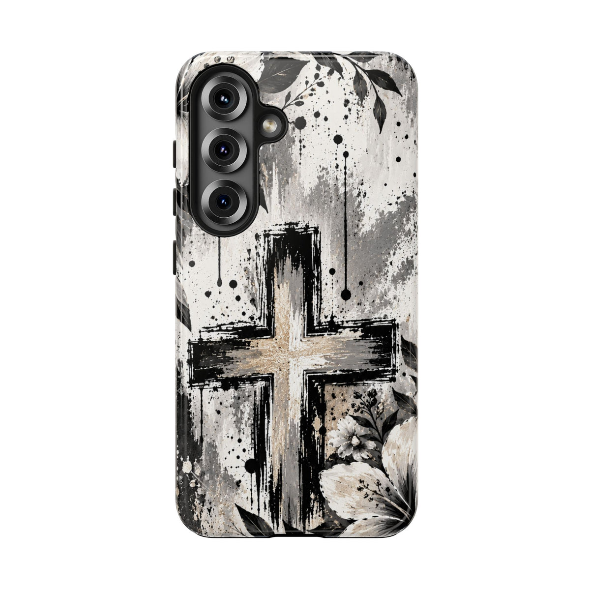 Black & White Floral Cross Christian Phone Case | Faith-Inspired Protective iPhone Case