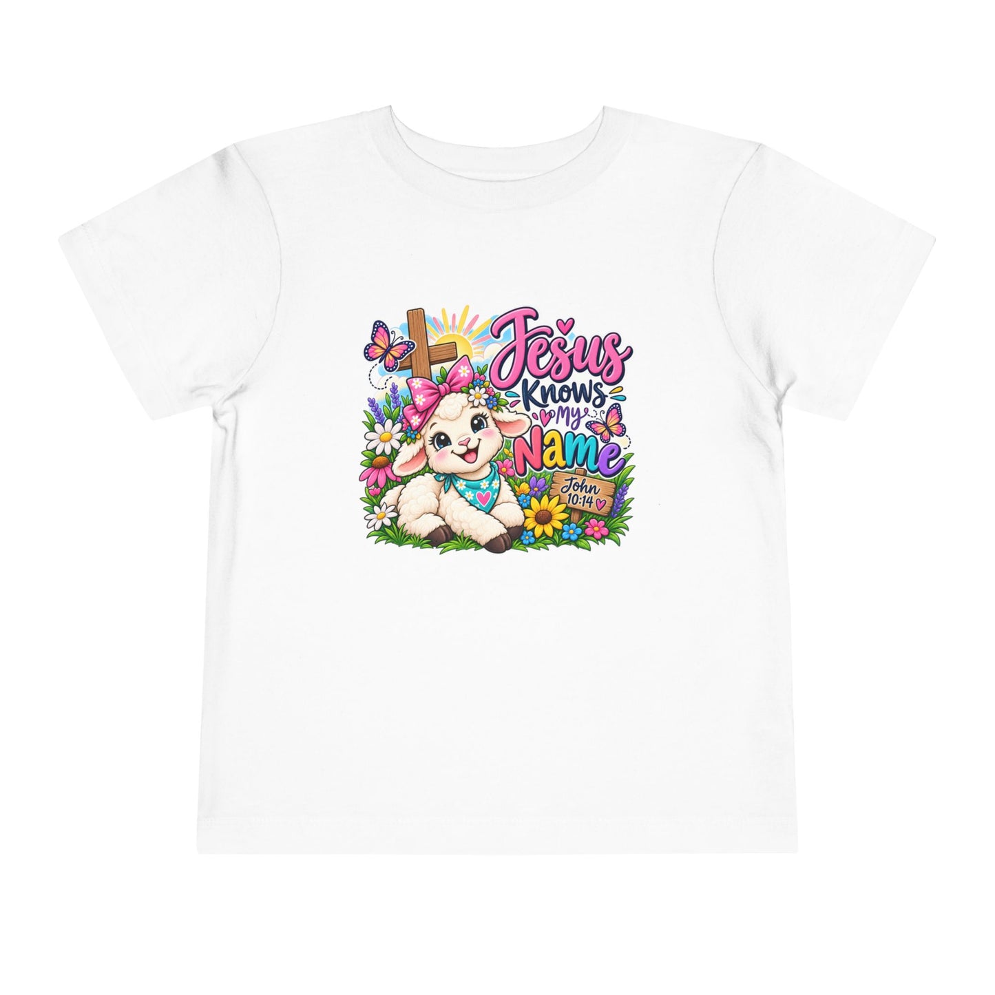 Jesus Knows My Name Christian Toddler T-Shirt | John 10:14 Lamb Bella+Canvas Tee | Faith-Based Little Kids Shirt