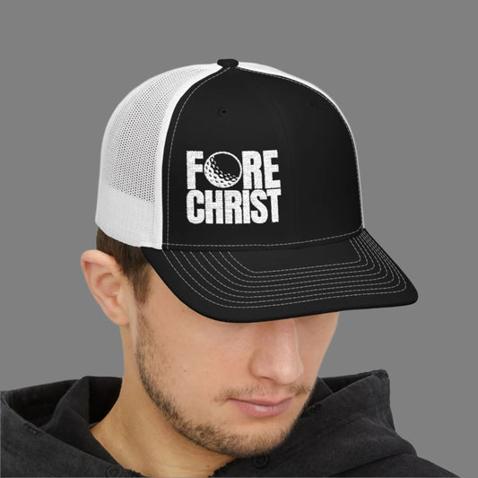 FORE CHRIST Snapback Trucker Cap - Stylish Golf Hat for Faith & Sport Enthusiasts
