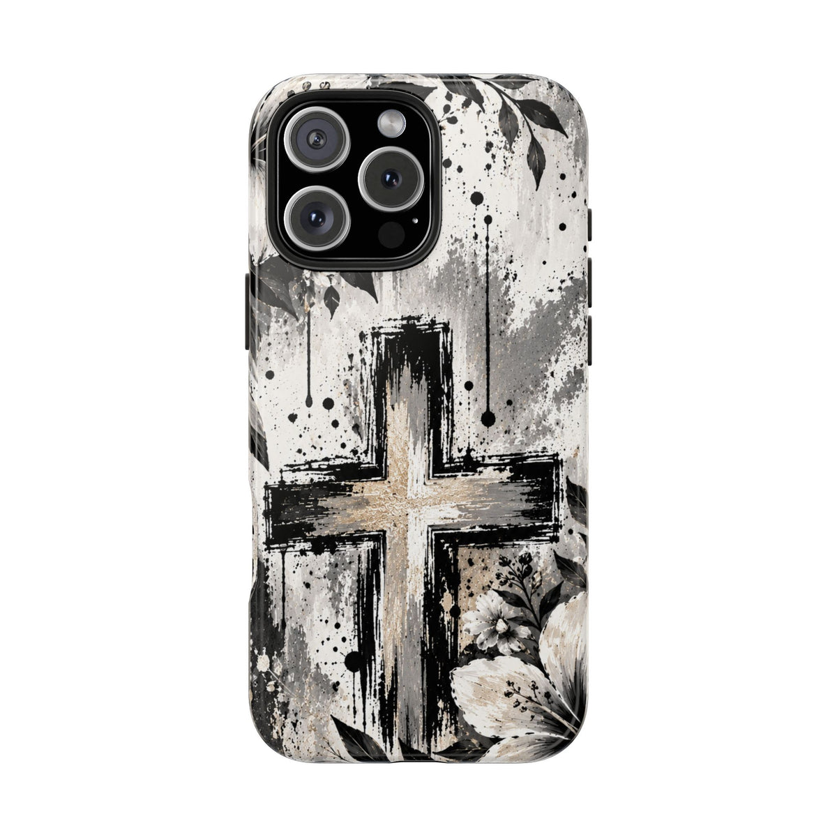 Black & White Floral Cross Christian Phone Case | Faith-Inspired Protective iPhone Case