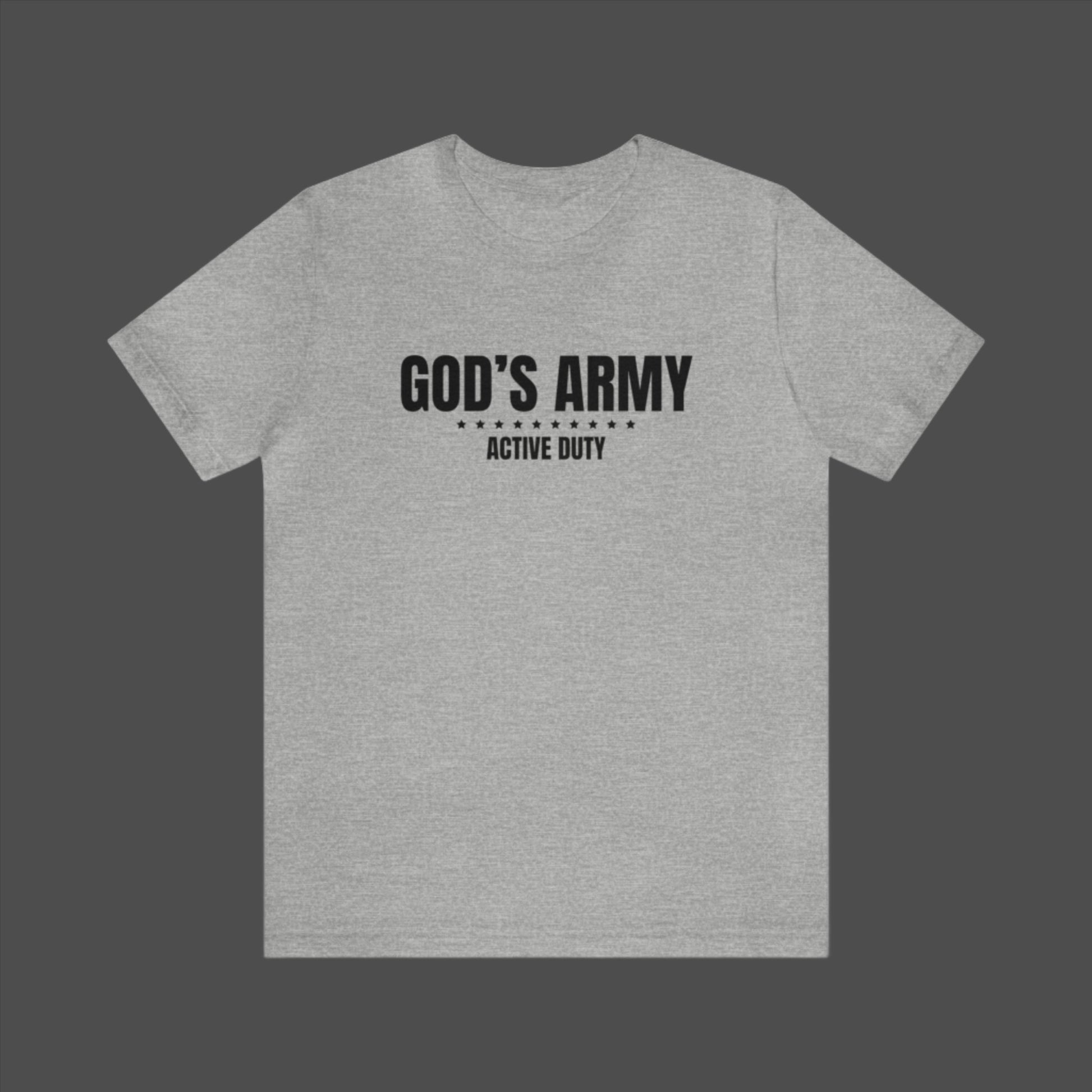 God's Army Active Duty Unisex Jersey Short Sleeve Tee. Cataldo Creations. Faith Based Apparel. Christian Clothing