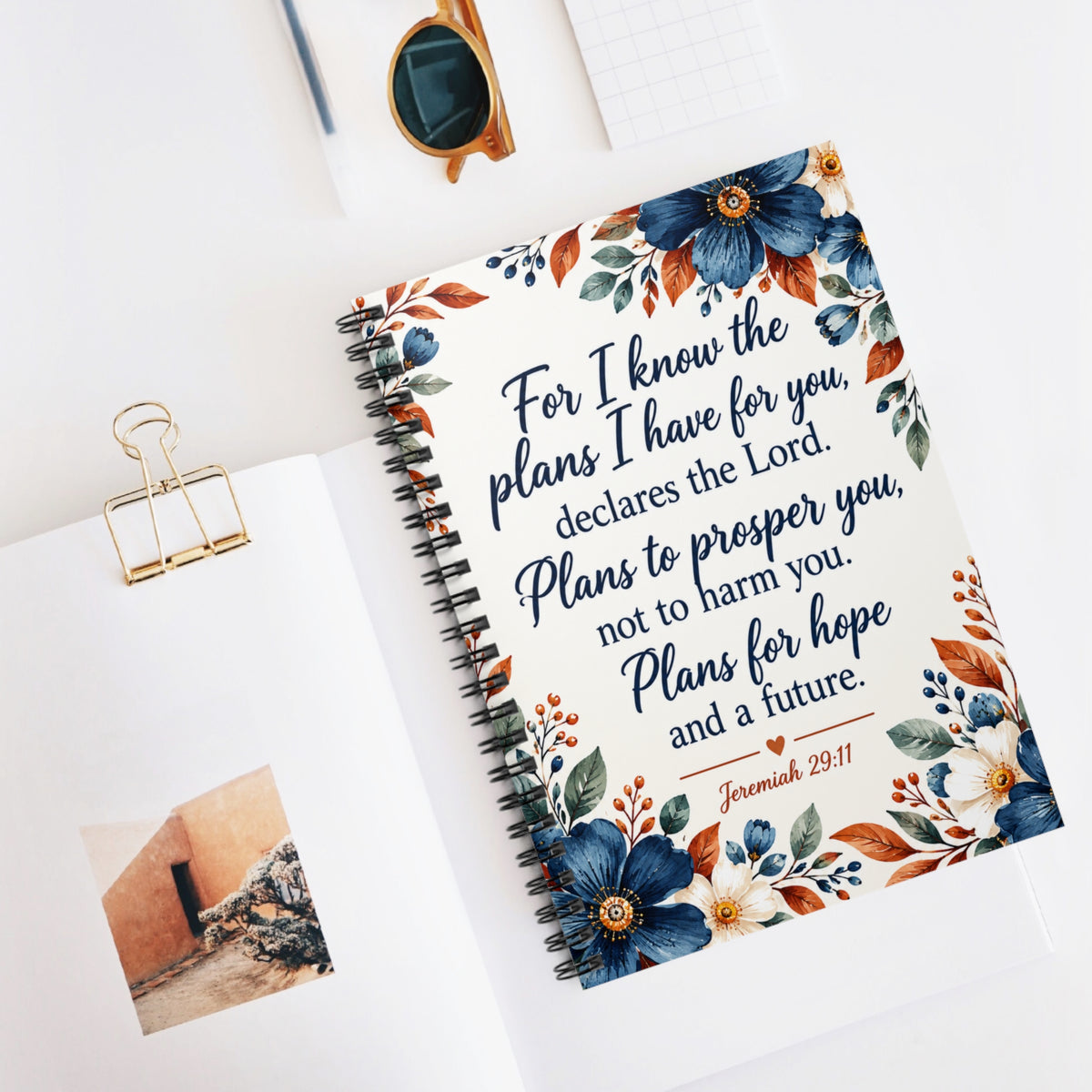 Jeremiah 29:11 Christian Spiral Notebook, Floral Bible Verse Journal