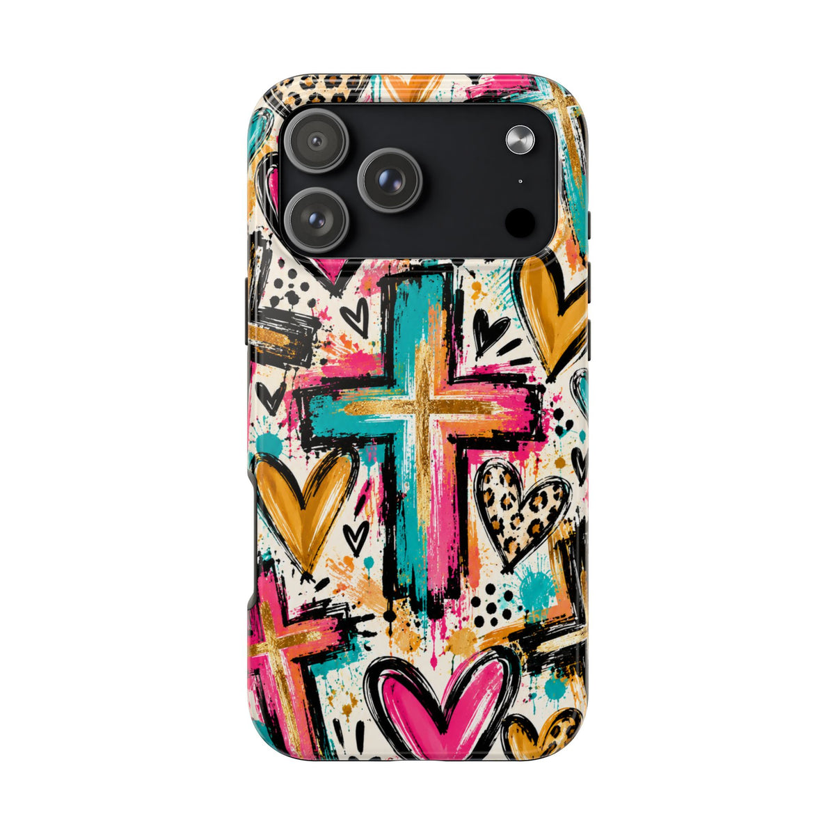 Jesus Cross & Hearts Christian Phone Case | Colorful Faith-Inspired Protective Case for iPhone & Samsung Galaxy