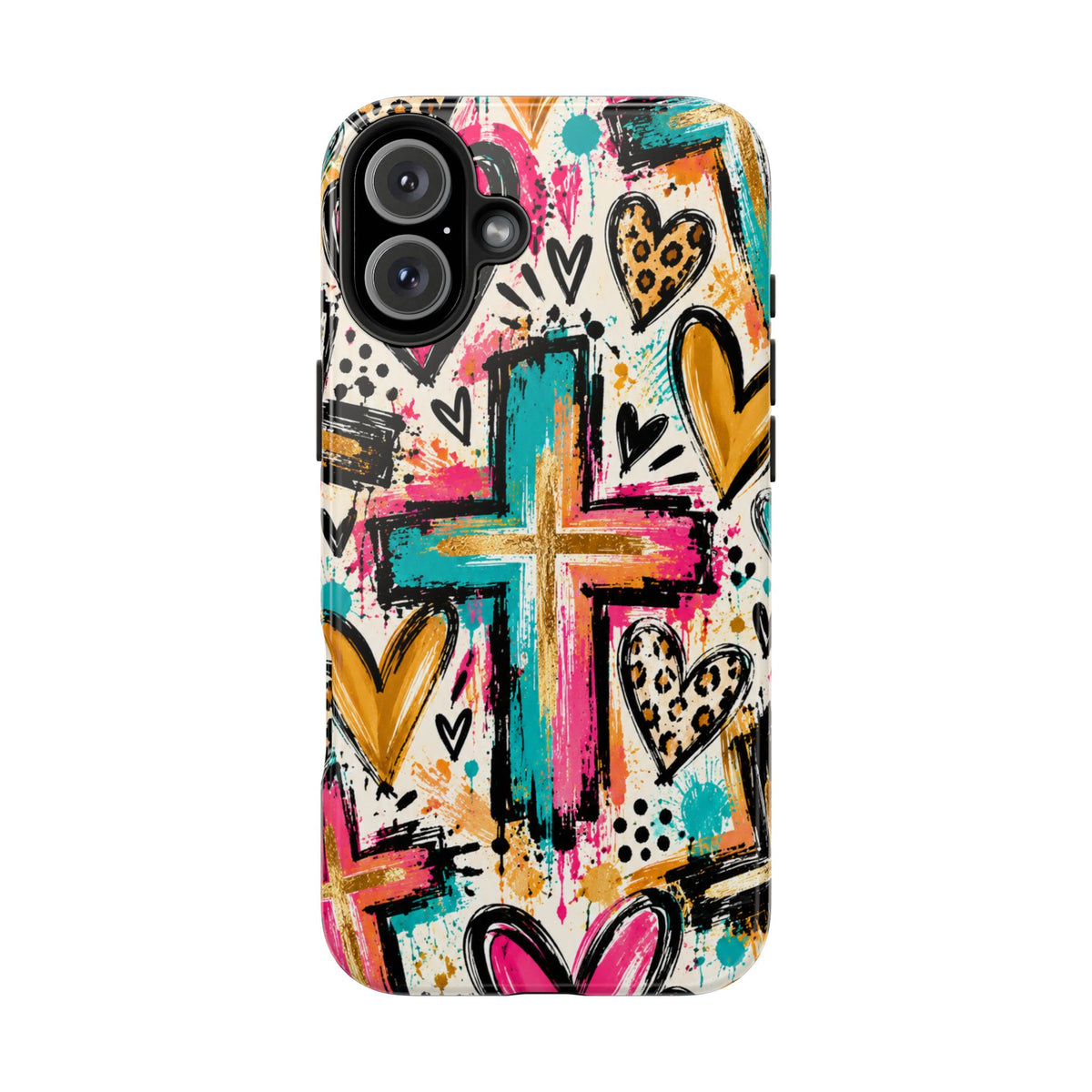 Jesus Cross & Hearts Christian Phone Case | Colorful Faith-Inspired Protective Case for iPhone & Samsung Galaxy