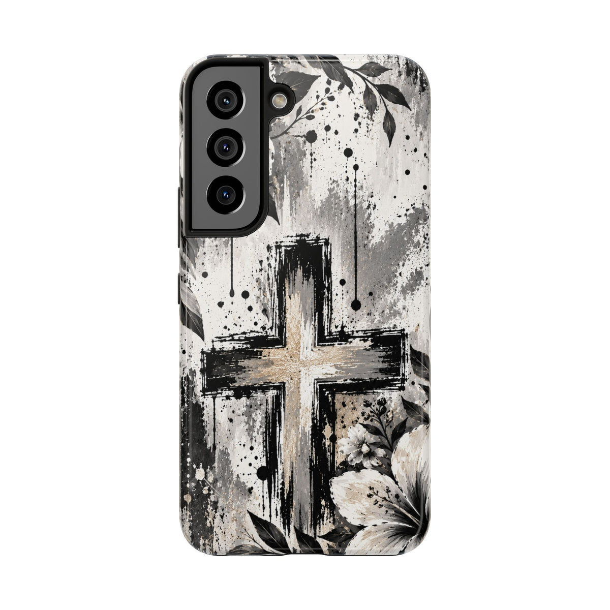 Black & White Floral Cross Christian Phone Case | Faith-Inspired Protective iPhone Case