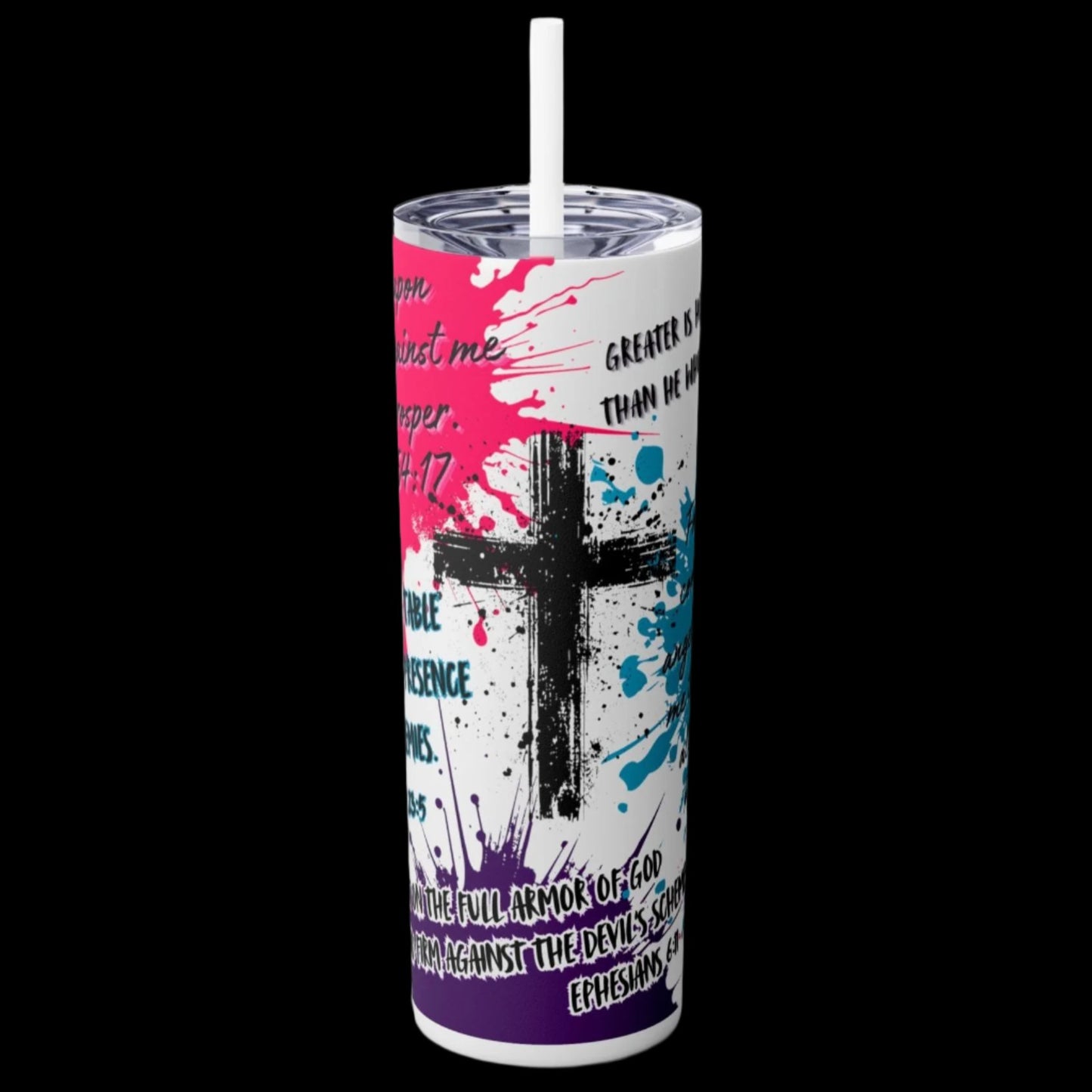 20oz Christian Tumbler With Straw. God's Protection Bible Verse Drink Cup