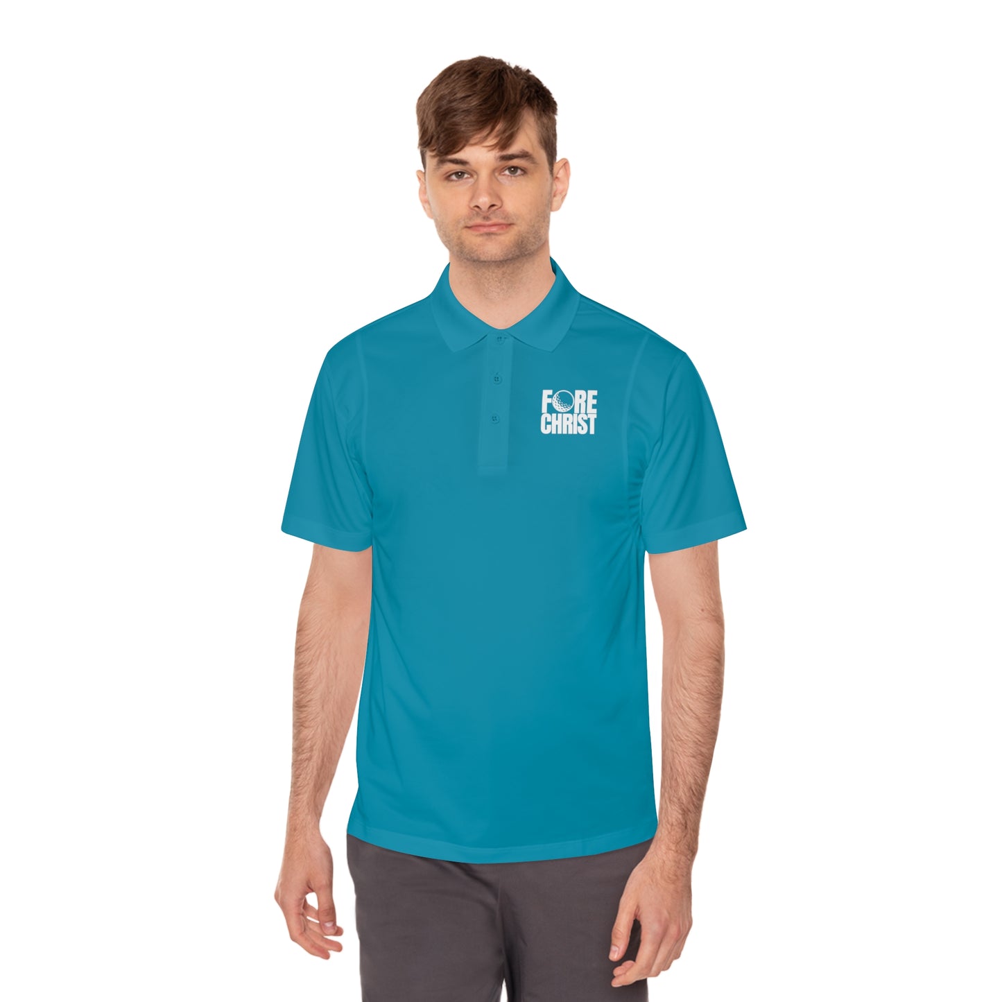 Men's 'Fore Christ' Sport Polo Shirt, Faith-Inspired Activewear, Christian Polo for Golf & Casual Outings, Men's Casual Wear