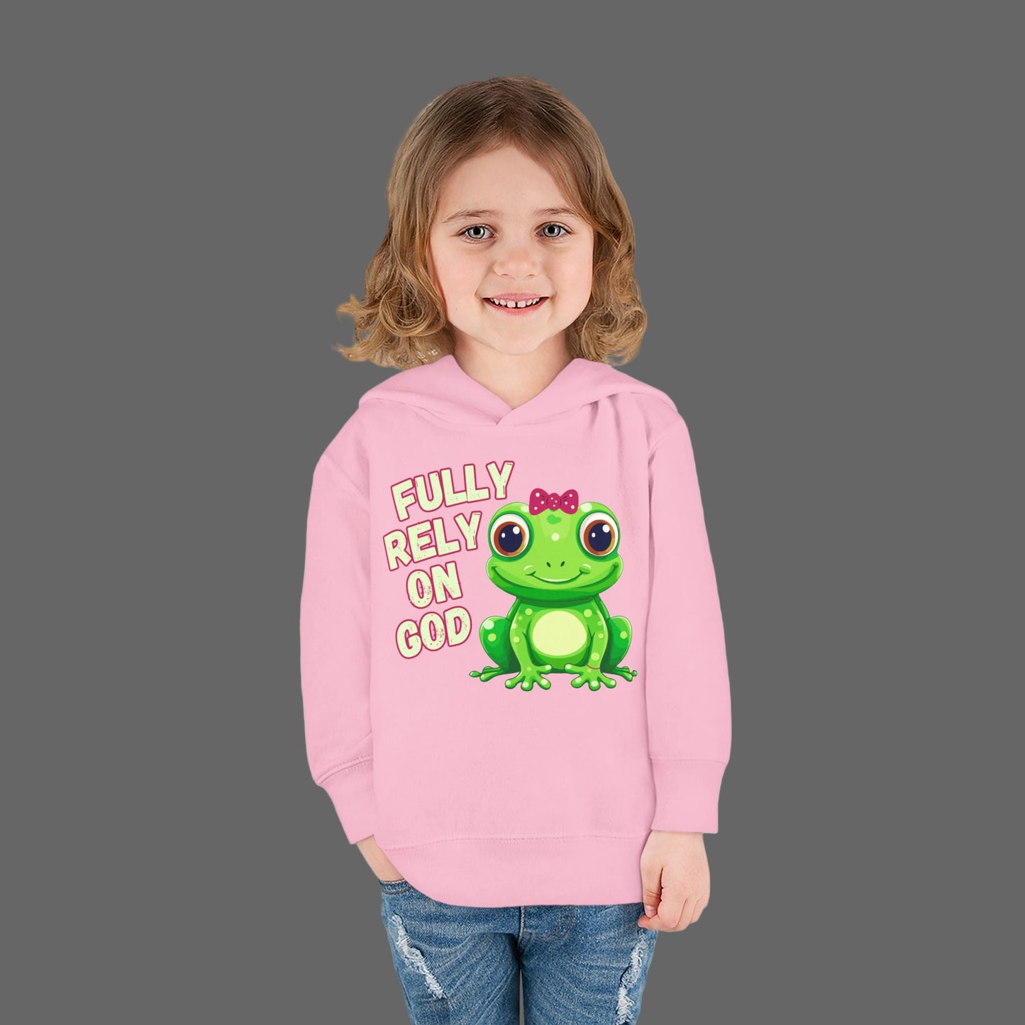 Fully Rely on God Toddler Hoodie - Adorable Frog Design, Christian Toddler Hoodies For Boys and Girls
