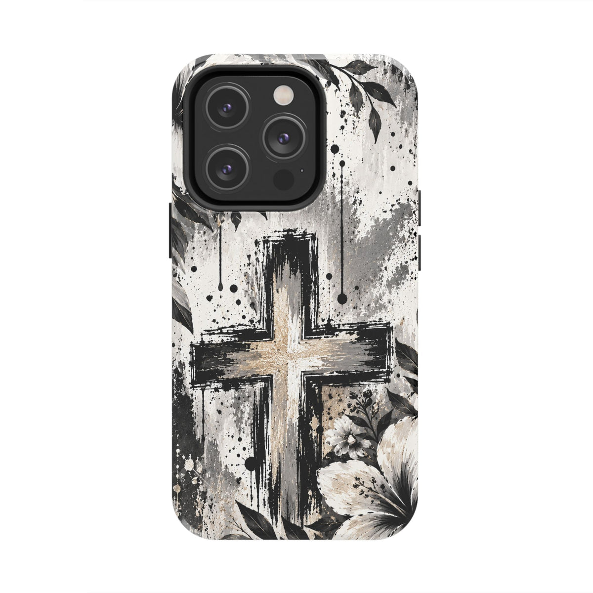 Black & White Floral Cross Christian Phone Case | Faith-Inspired Protective iPhone Case