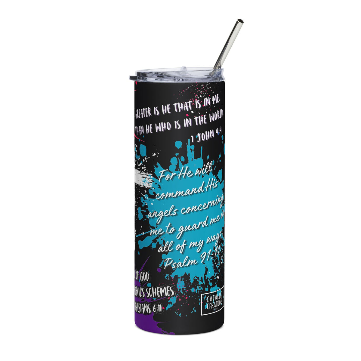 20 oz Christian Bible Verse Tumbler with Straw - God's Protection Scriptures & Cross Design