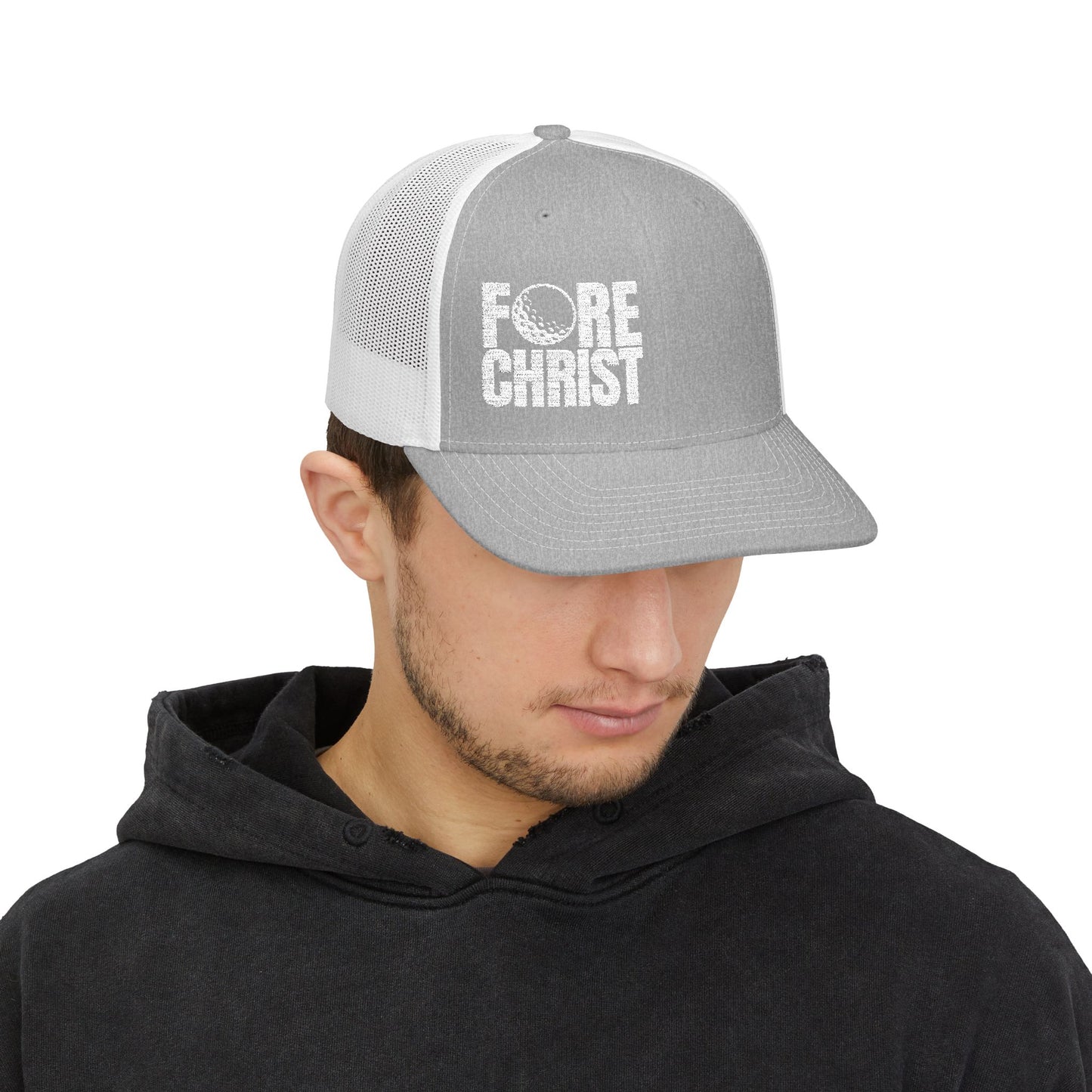FORE CHRIST Snapback Trucker Cap - Stylish Golf Hat for Faith & Sport Enthusiasts