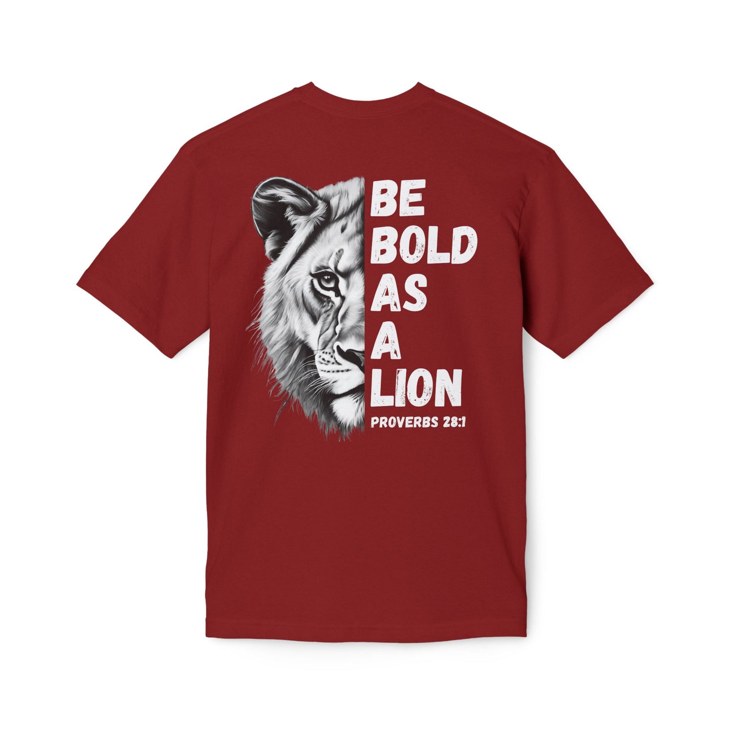 Made In The USA - Bold As A Lion Christian T-Shirt, Inspirational Tee, Faith Apparel, Proverbs 28:1