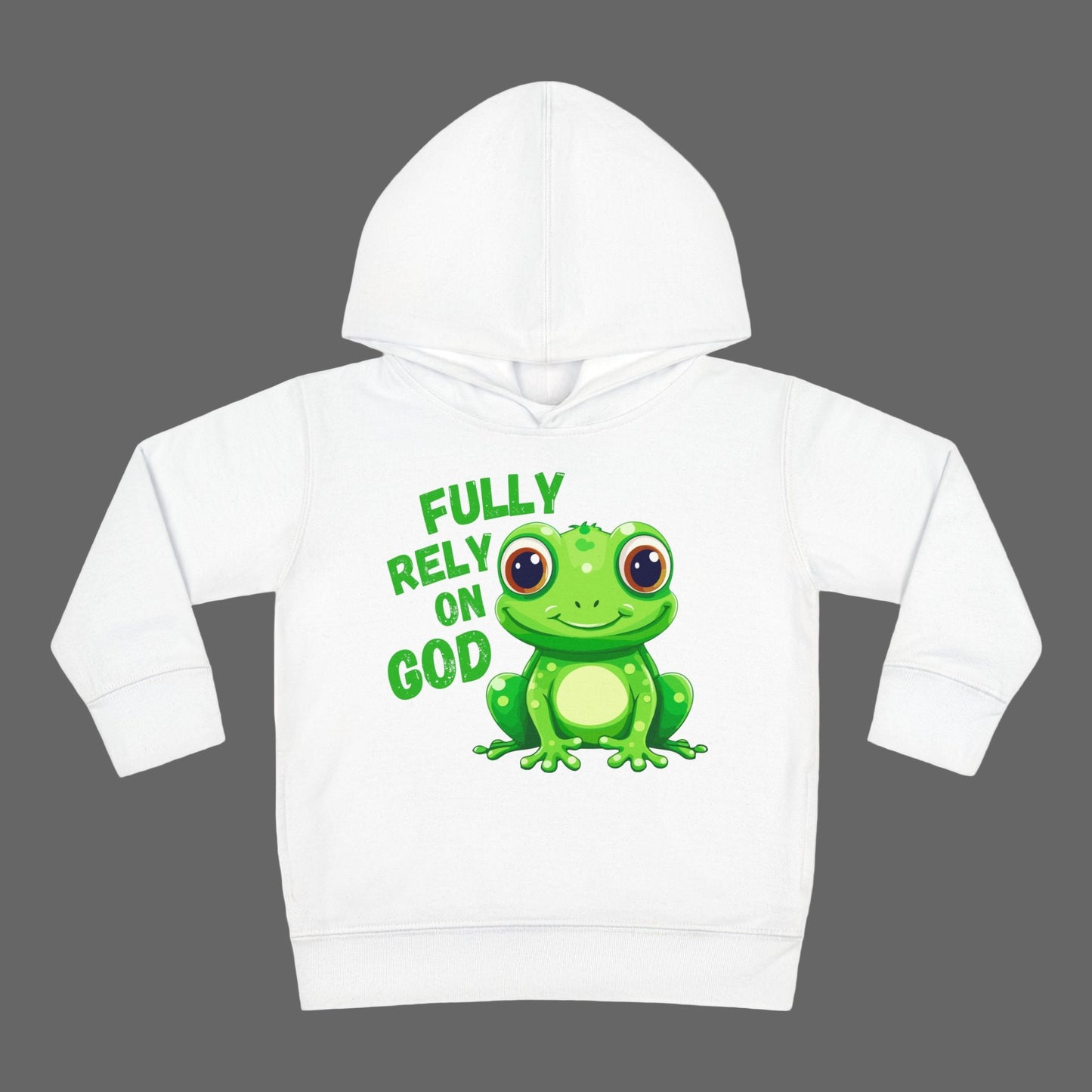 Fully Rely on God Toddler Hoodie - Adorable Frog Design, Christian Toddler Hoodies For Boys and Girls