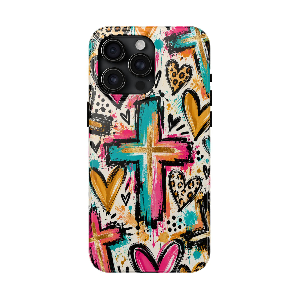 Jesus Cross & Hearts Christian Phone Case | Colorful Faith-Inspired Protective Case for iPhone & Samsung Galaxy
