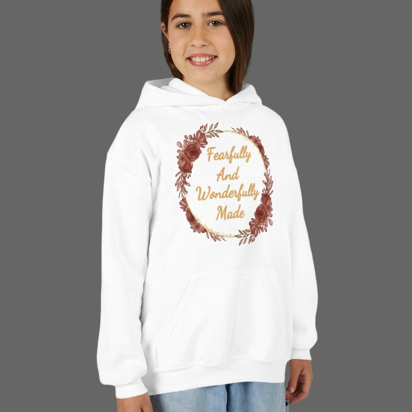 Girls Fearfully and Wonderfully Made Youth Hoodie | Bible Verse Sweatshirt for Kids, Gifts for Teens Girls, Motivational Christian Apparel