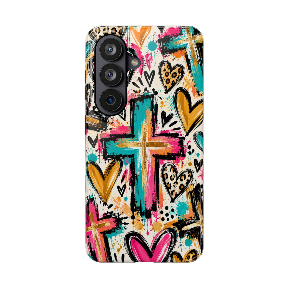 Jesus Cross & Hearts Christian Phone Case | Colorful Faith-Inspired Protective Case for iPhone & Samsung Galaxy