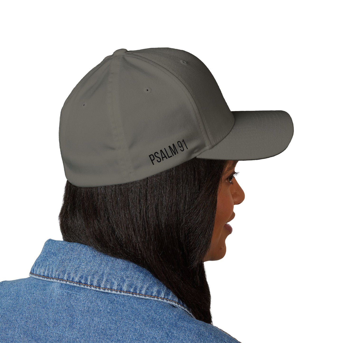 Embroidered Psalm 91 Hat - Flex-fit Closed-Back Hat with Cross Design