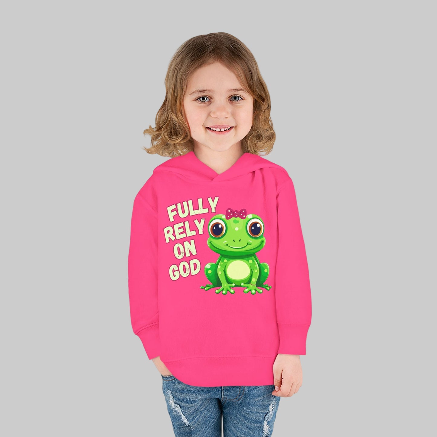 Fully Rely on God Toddler Hoodie - Adorable Frog Design, Christian Toddler Hoodies For Boys and Girls