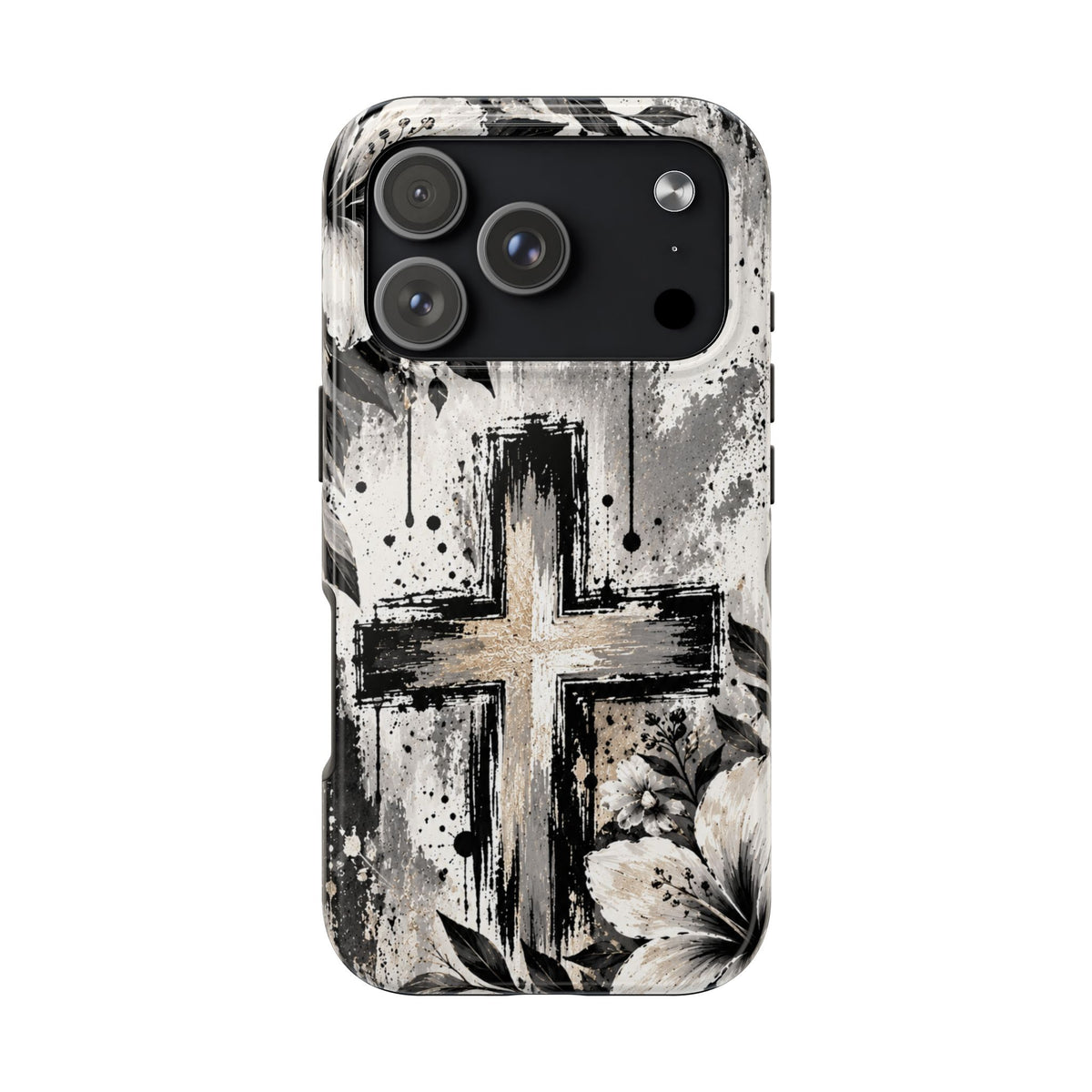 Black & White Floral Cross Christian Phone Case | Faith-Inspired Protective iPhone Case