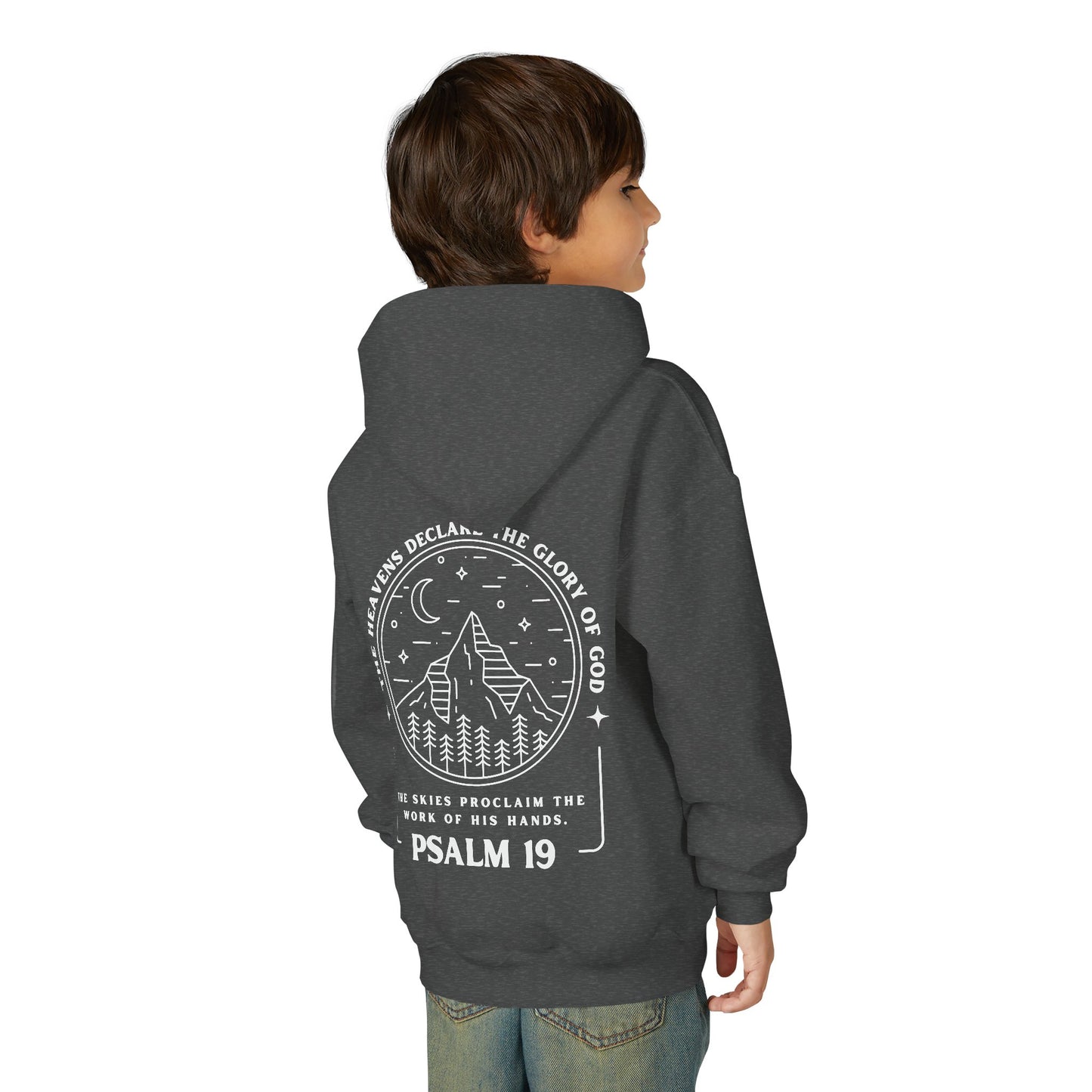 Youth Psalm 19 Hooded Sweatshirt, Cozy Kids Christian Apparel, 'The Heavens Declare The Glory Of God' Teen Bible Verse Hoodie