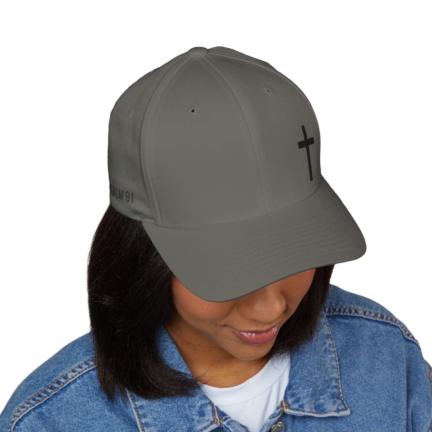 Embroidered Psalm 91 Hat - Flex-fit Closed-Back Hat with Cross Design