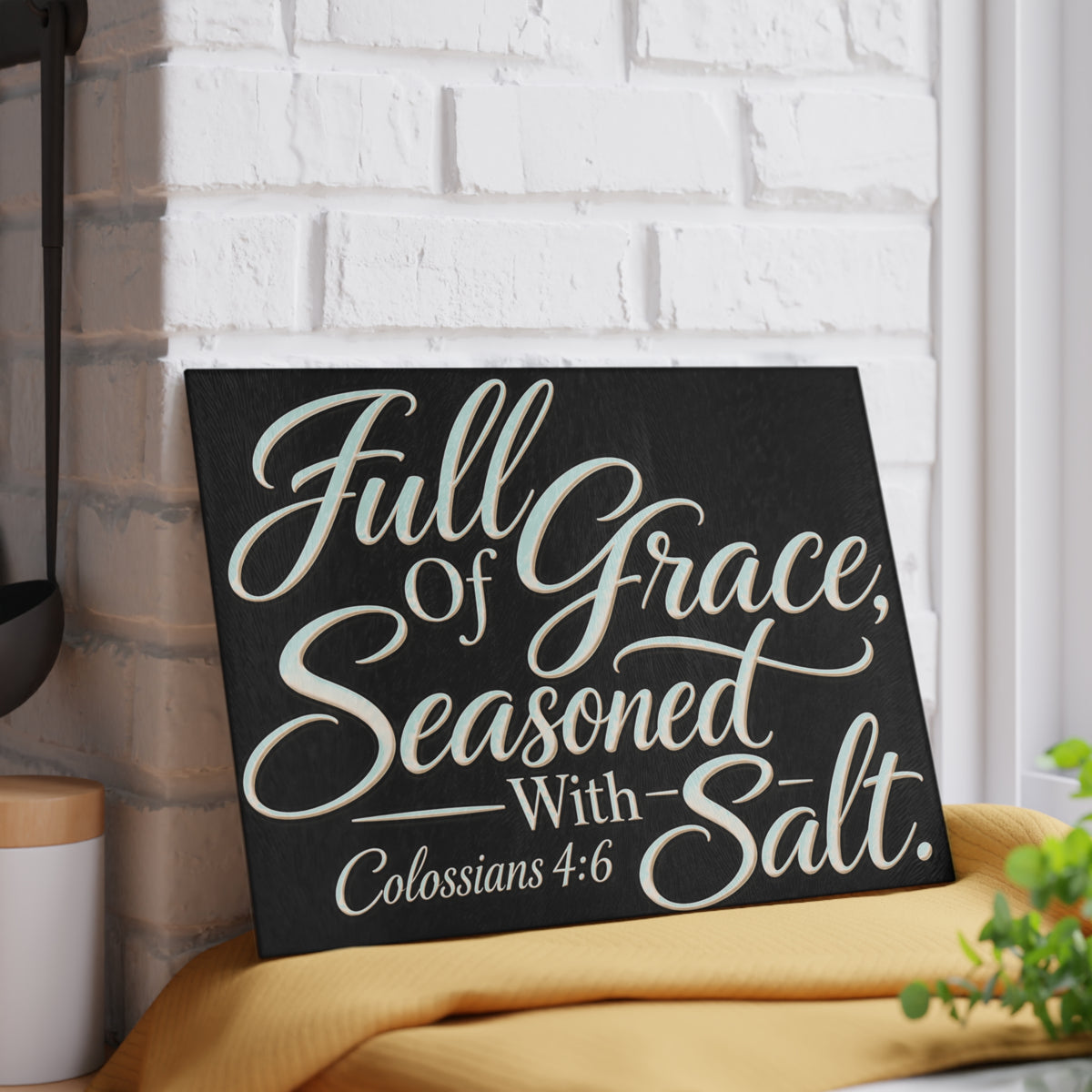Full of Grace Seasoned with Salt Glass Cutting Board | Colossians 4:6 Christian Kitchen Decor