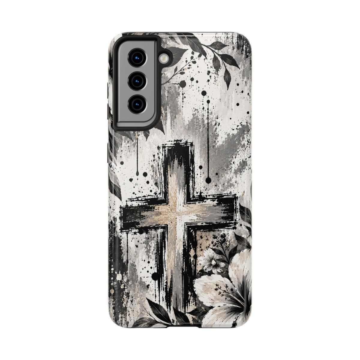 Black & White Floral Cross Christian Phone Case | Faith-Inspired Protective iPhone Case