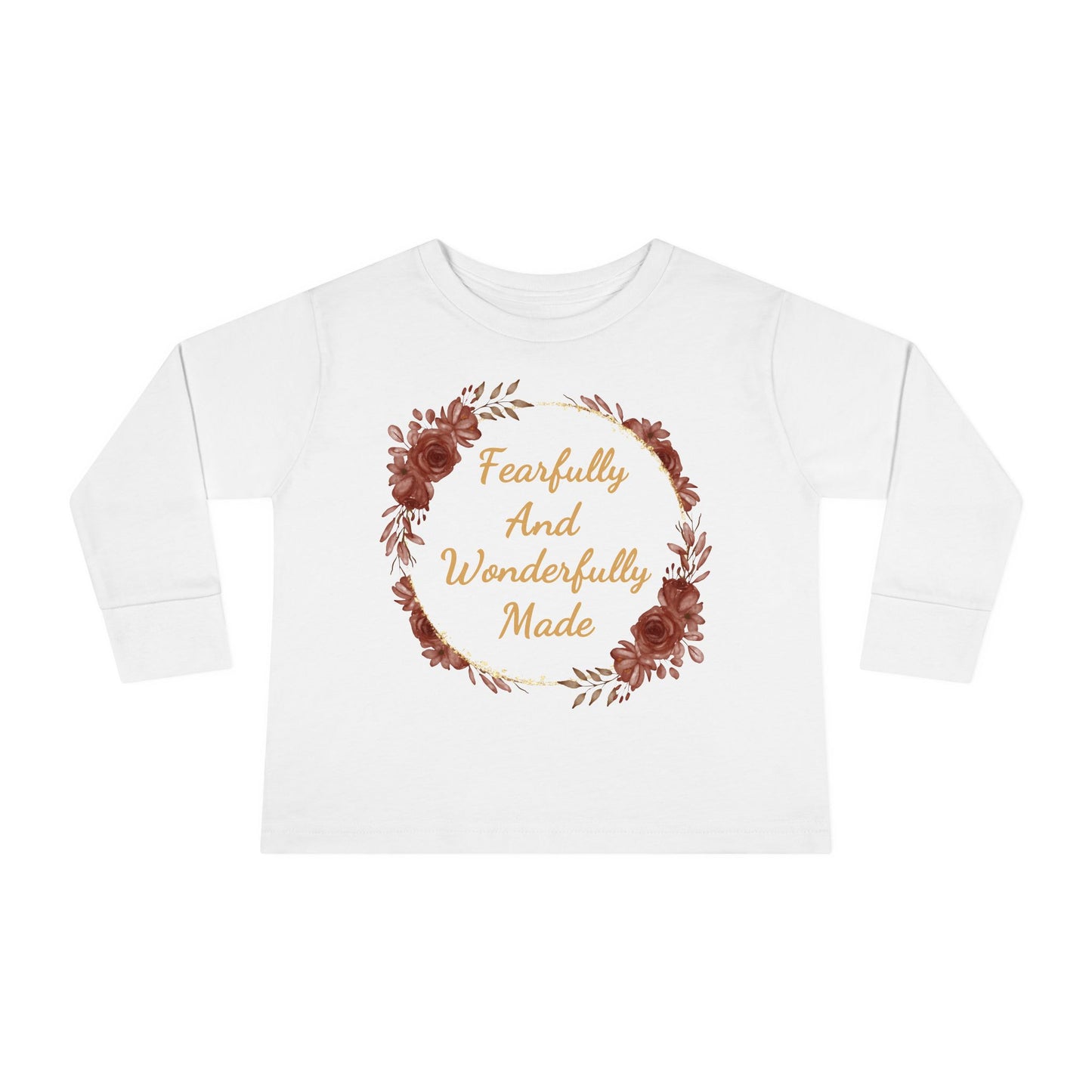 Toddler Fearfully And Wonderfully Made Long Sleeve Tee, Charming Kids Shirt, Baby Birthday Gift, Cute Toddler Floral Bible Verse Design Tee