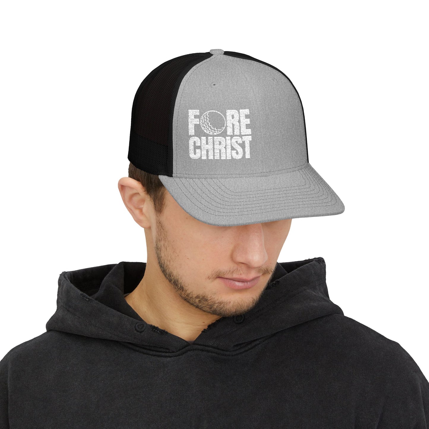 Fore Christ Trucker Hat For Golfers - Snapback Golf Hat for Christians
