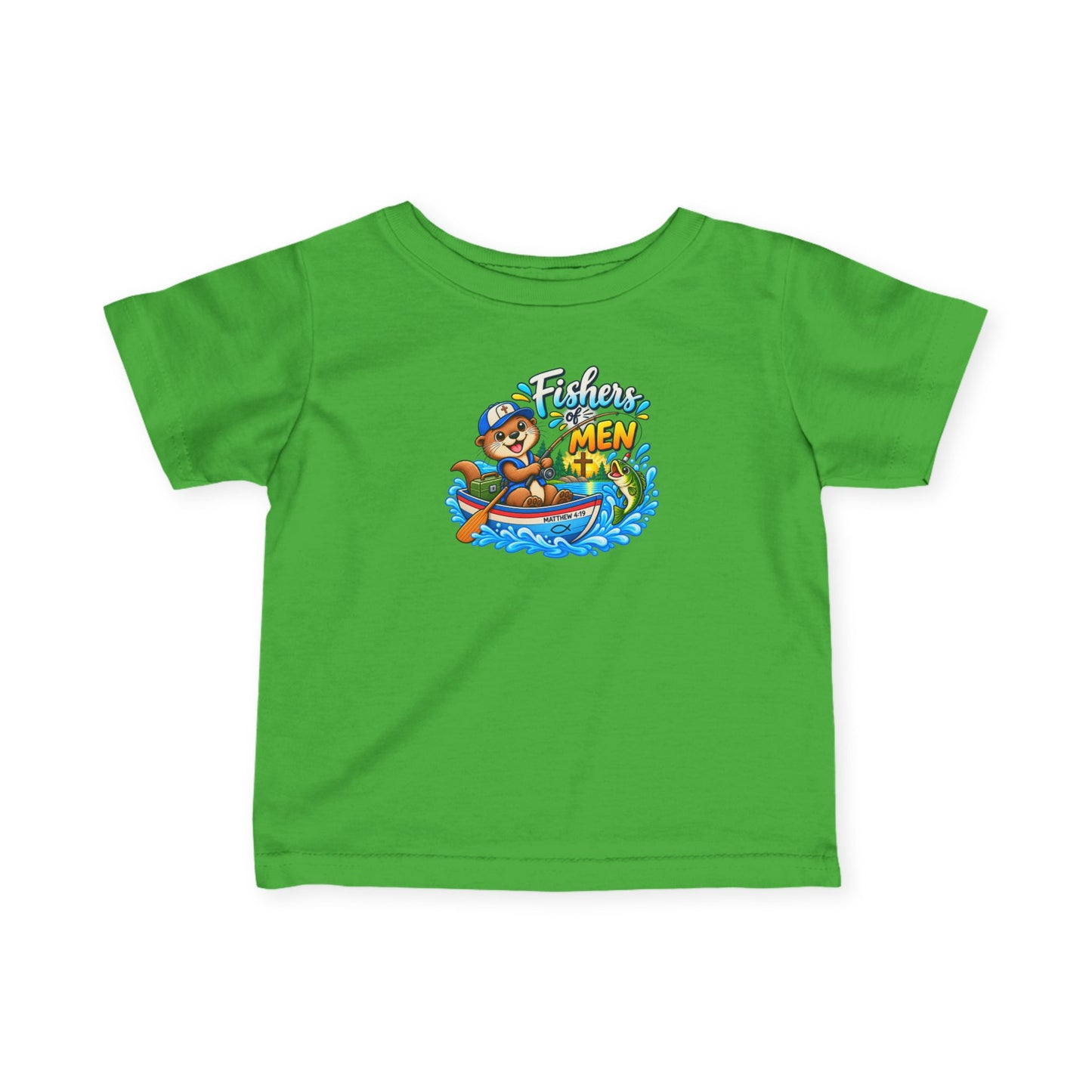 Fishers of Men Christian Infant T-Shirt – Matthew 4:19 Faith-Based Baby Tee with Cute Otter Design