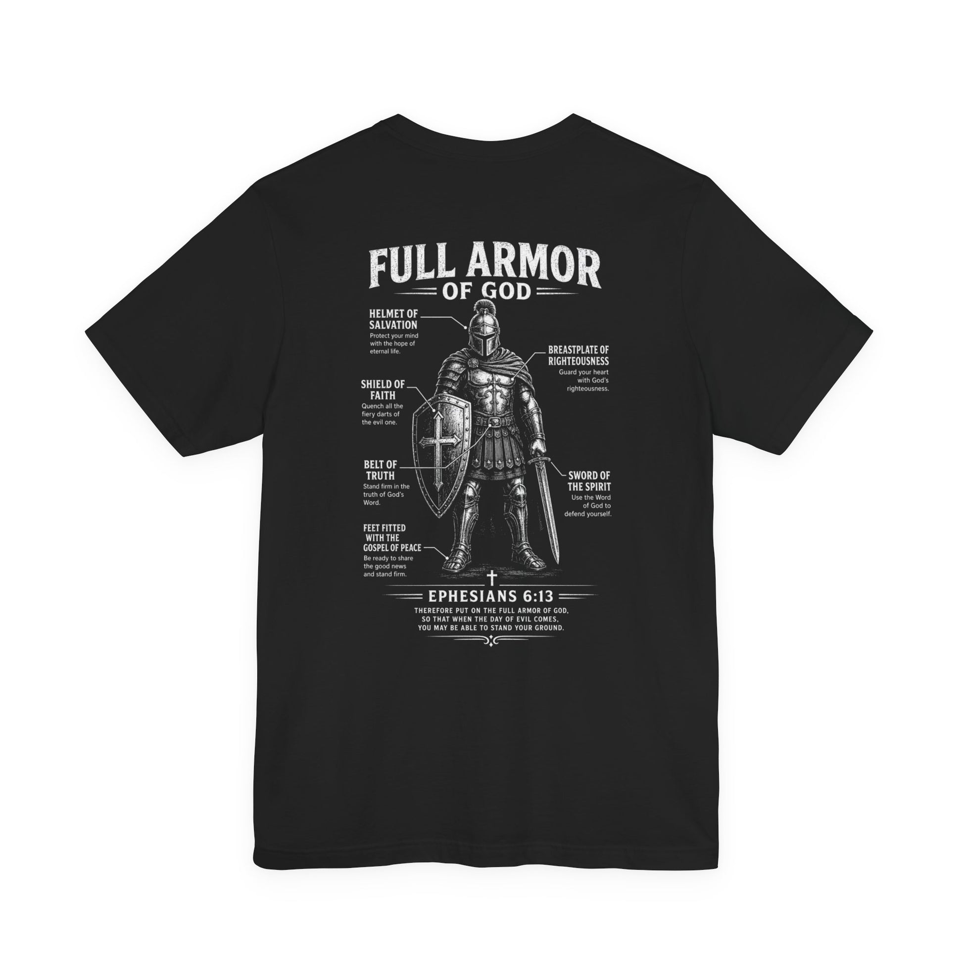 Full Armor of God Christian T-shirt featuring Ephesians 6:13. Vintage armor illustration designed to inspire faith, courage, and daily spiritual strength.