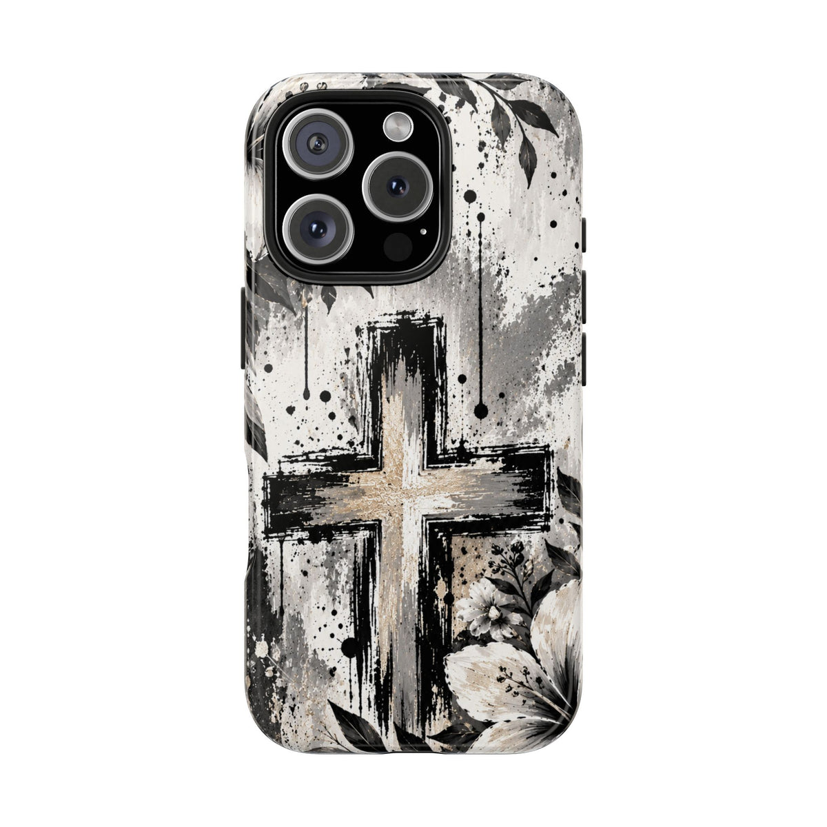 Black & White Floral Cross Christian Phone Case | Faith-Inspired Protective iPhone Case
