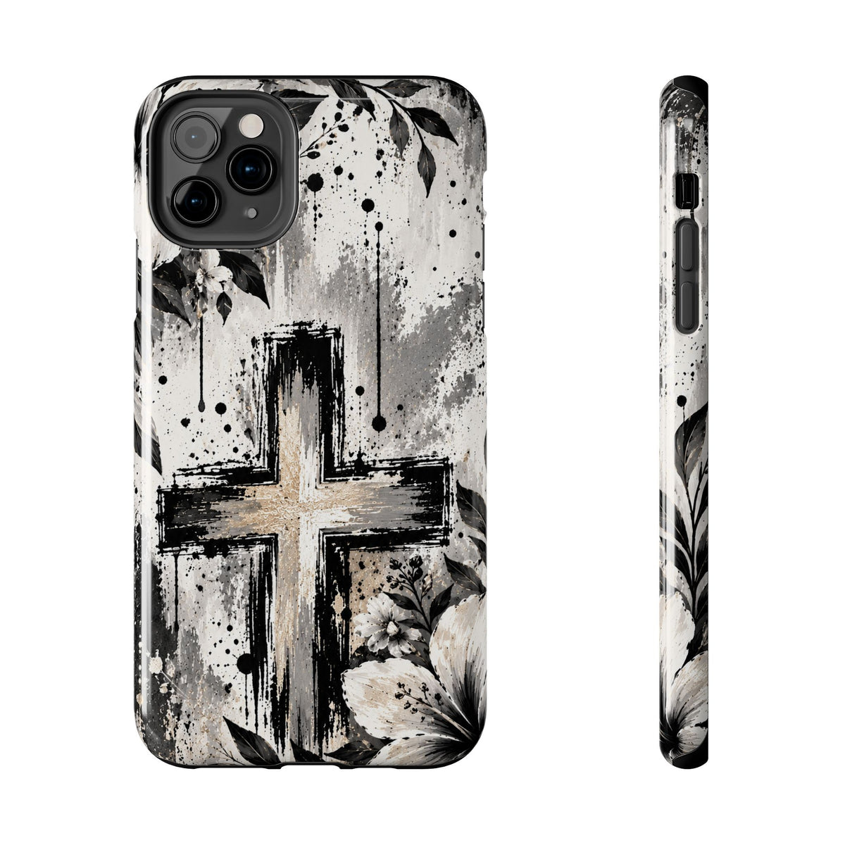Black & White Floral Cross Christian Phone Case | Faith-Inspired Protective iPhone Case