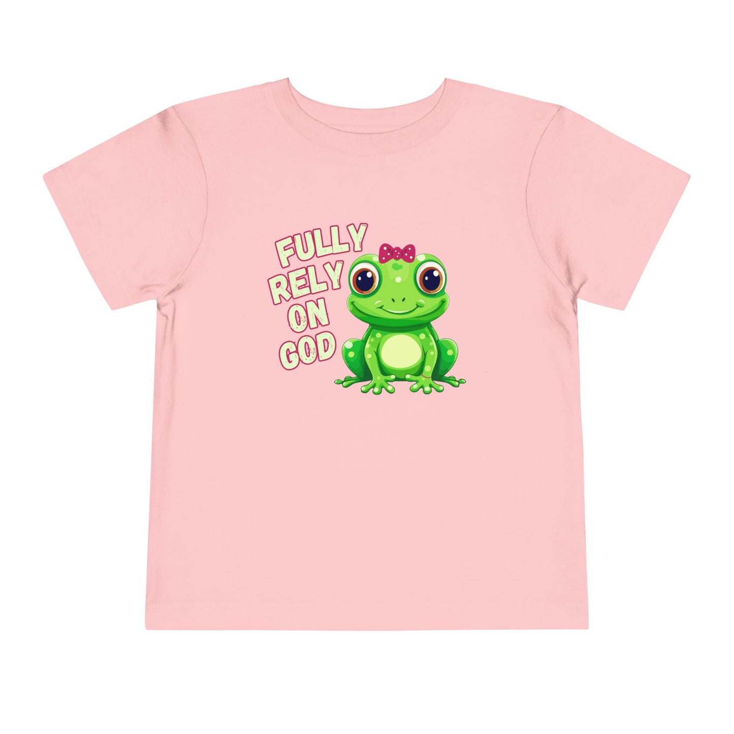 Fully Rely on God Toddler Girl T-Shirt | Christian Frog Tee | Faith-Based Little Girls Shirt