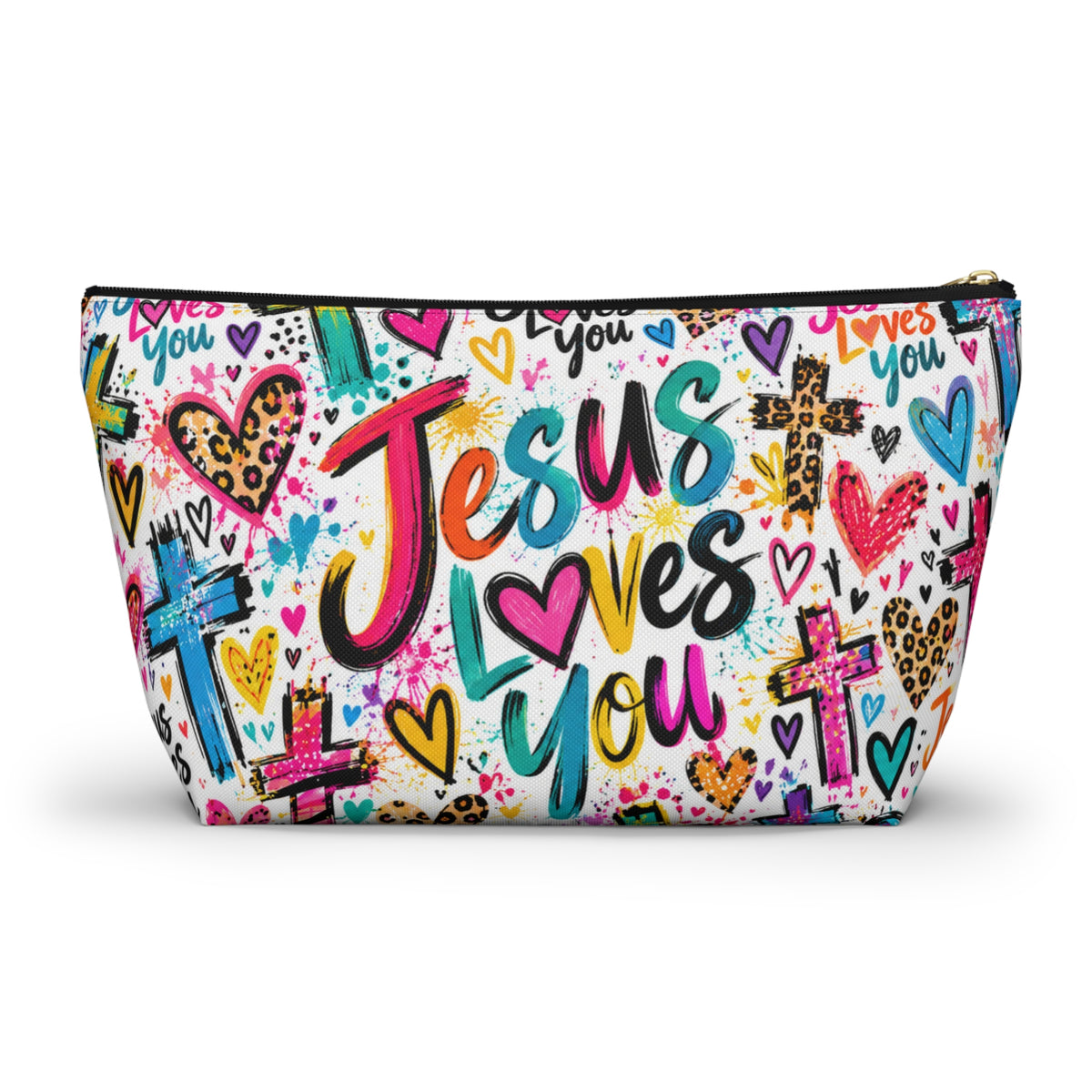 Jesus Loves You Makeup Bag – Colorful Christian Accessory Pouch | Small & Large