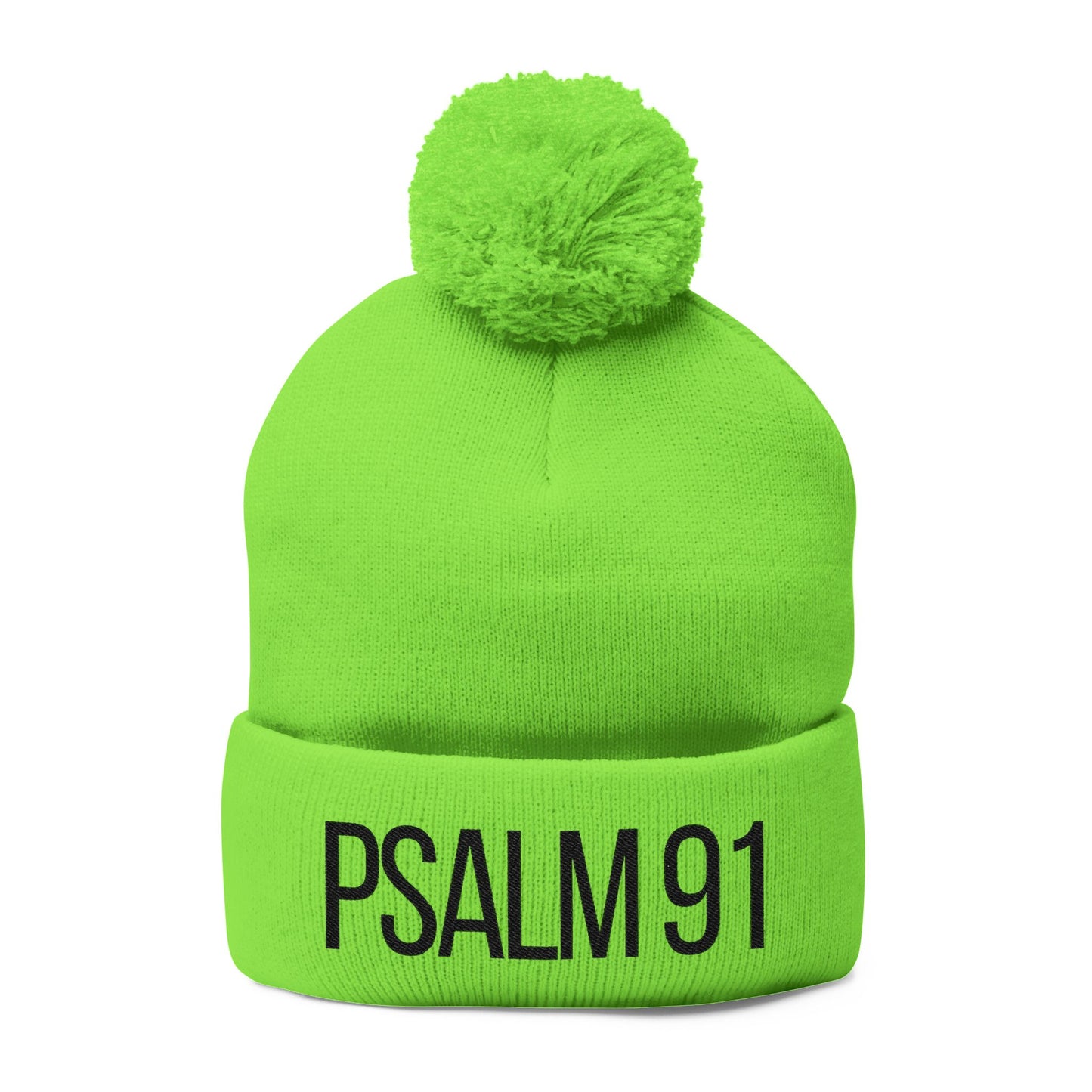 Psalm 91 Pom-Pom Knit Cap — Embroidered Winter Beanie for Faith & Comfort