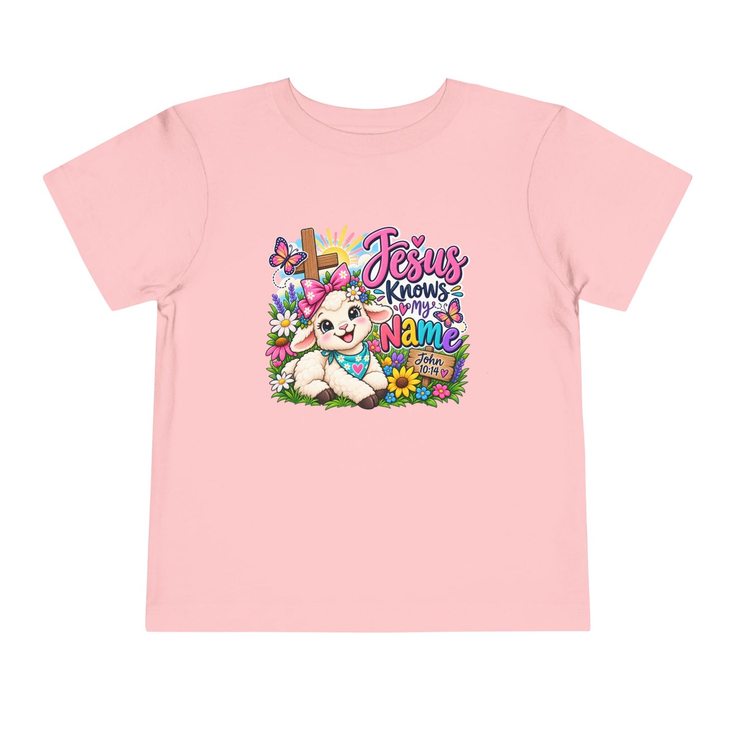 Jesus Knows My Name Christian Toddler T-Shirt | John 10:14 Lamb Bella+Canvas Tee | Faith-Based Little Kids Shirt