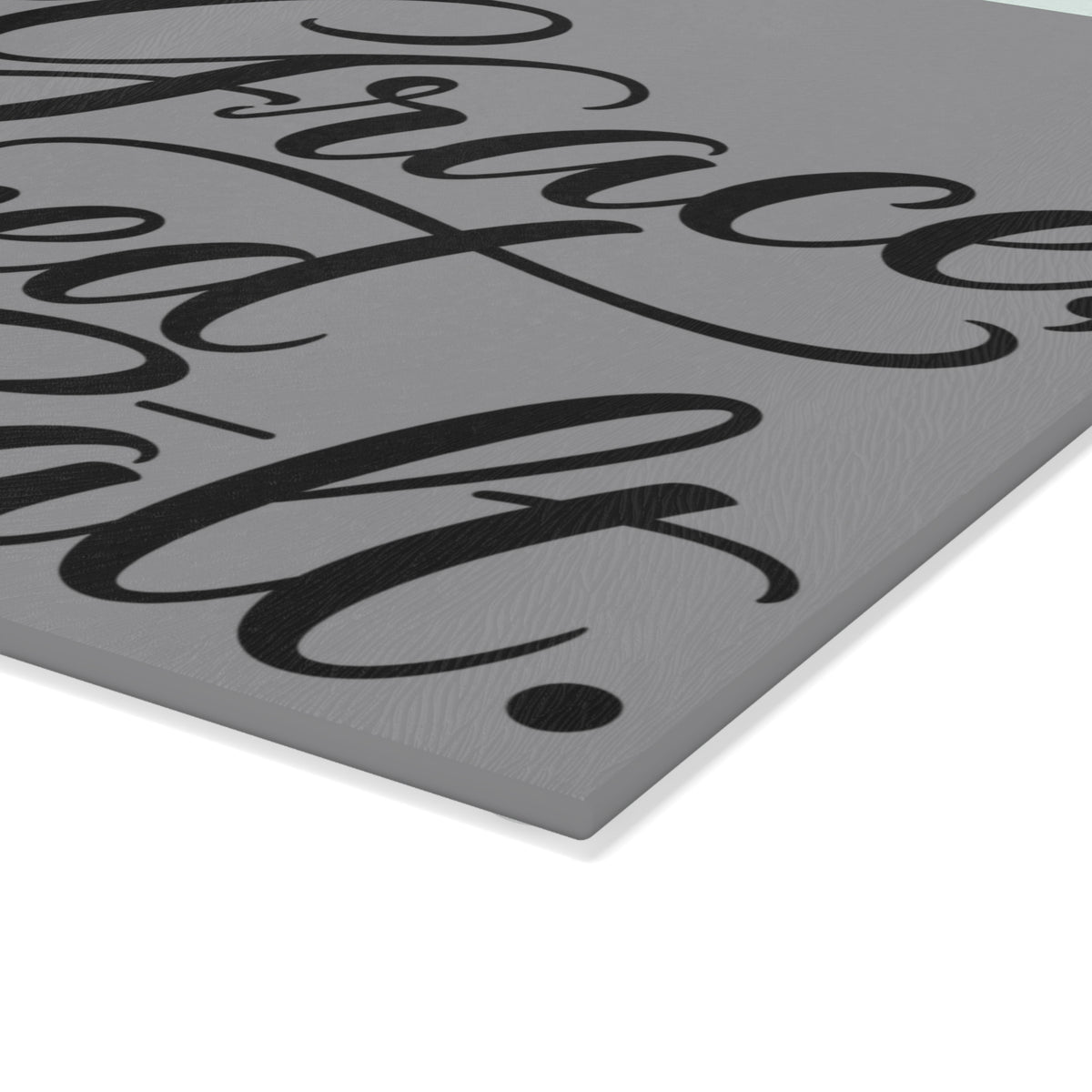 Full of Grace Seasoned with Salt Glass Cutting Board | Grey Christian Kitchen Decor | Colossians 4:6
