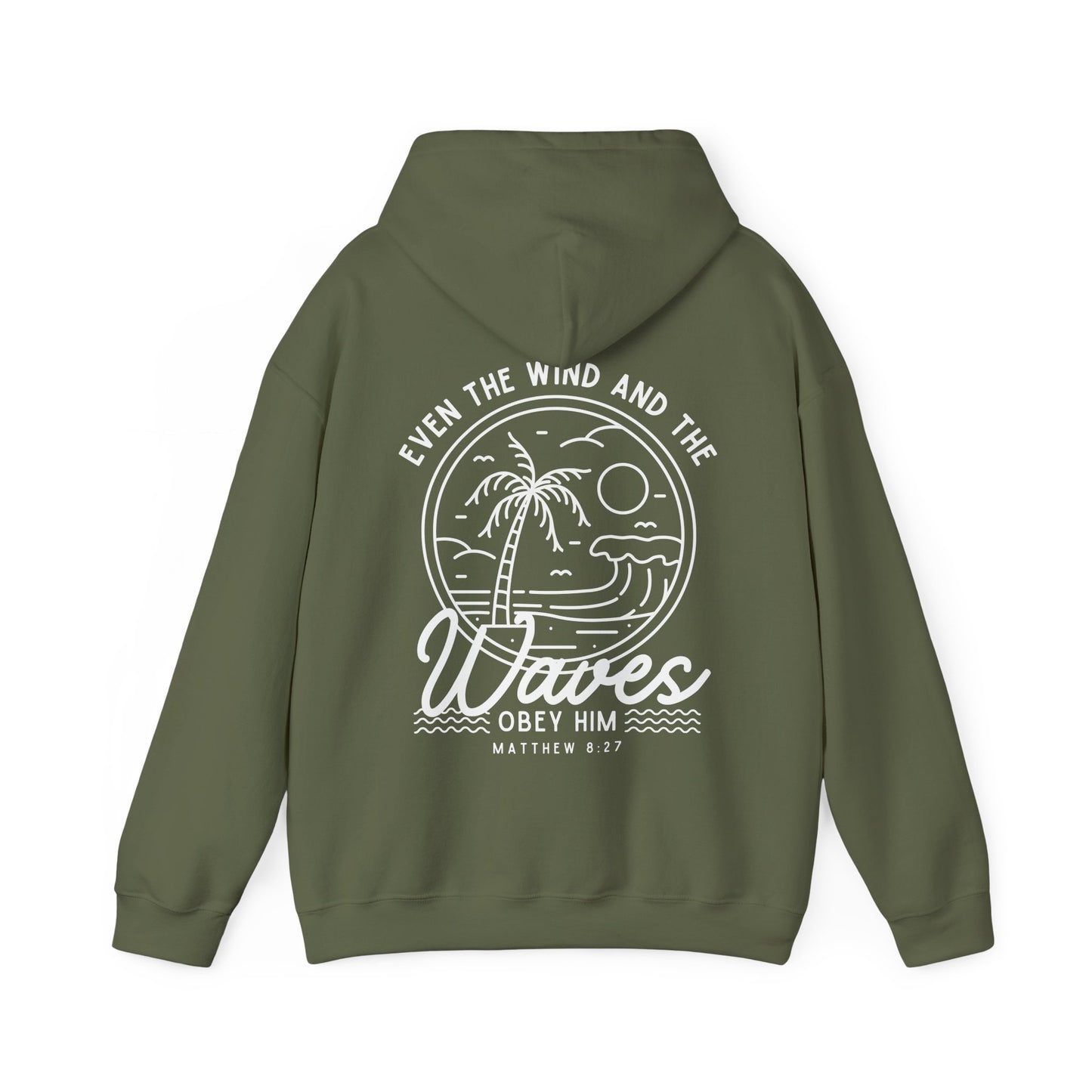 'Even The Wind And The Waves Obey Him' Bible Verse Unisex Hoodie | Beach-Themed Christian Hooded Sweatshirt, Faith-Based Apparel