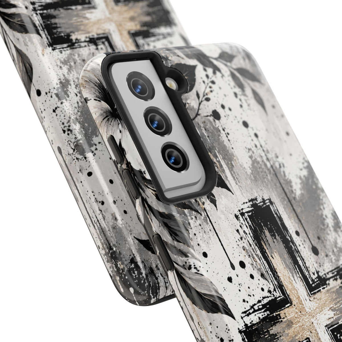 Black & White Floral Cross Christian Phone Case | Faith-Inspired Protective iPhone Case