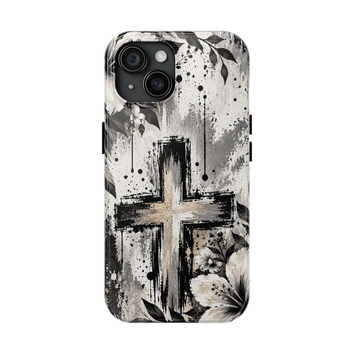 Black & White Floral Cross Christian Phone Case | Faith-Inspired Protective iPhone Case