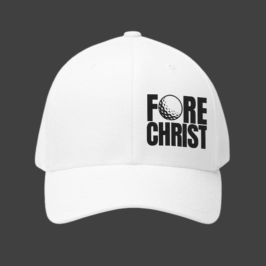 Fore Christ Embroidered Golf Cap - Faith-Inspired Closed-Back Hat.