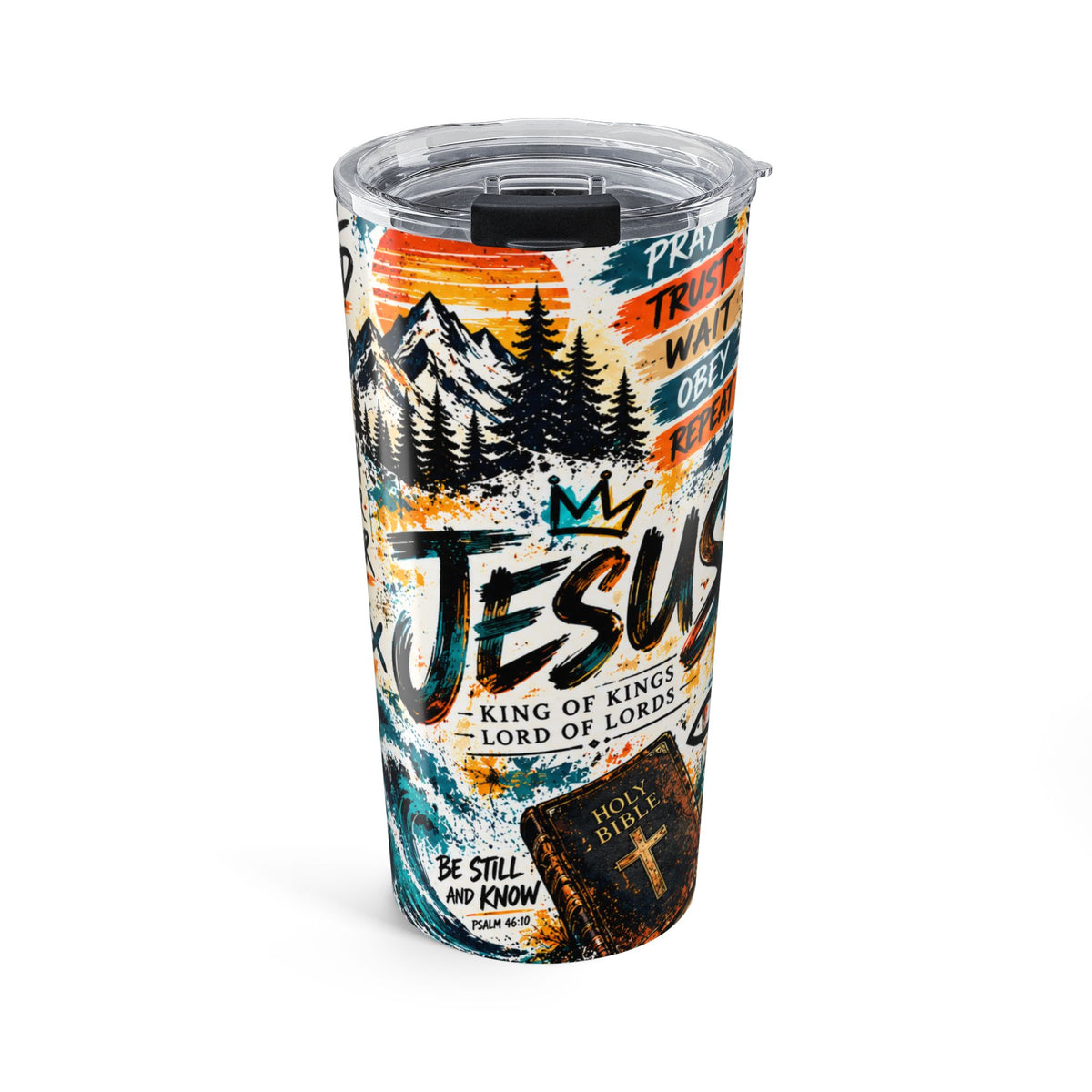 Jesus King of Kings 20oz Christian Tumbler | Colorful Faith-Inspired Travel Cup with Bible Verses