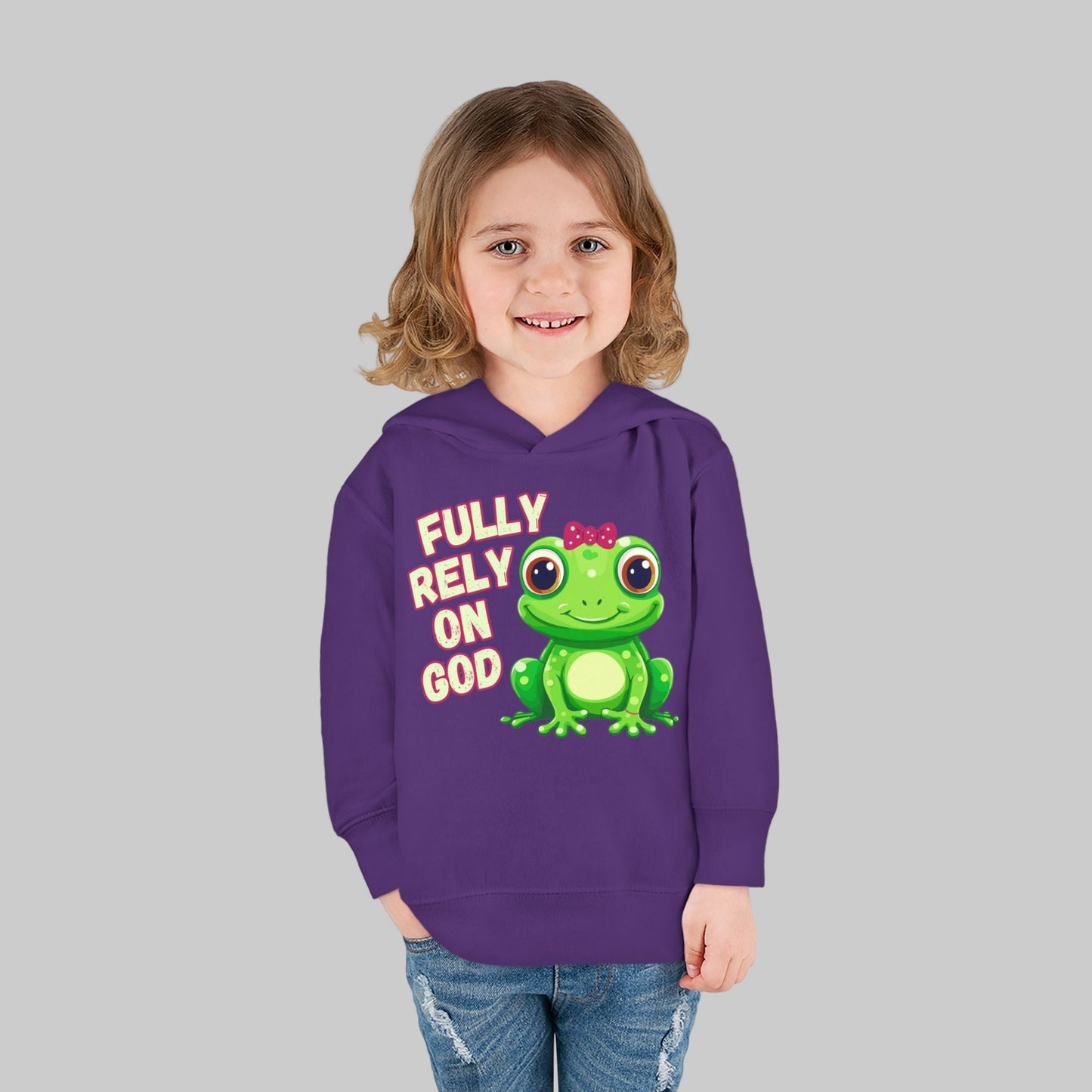 Fully Rely on God Toddler Hoodie - Adorable Frog Design, Christian Toddler Hoodies For Boys and Girls