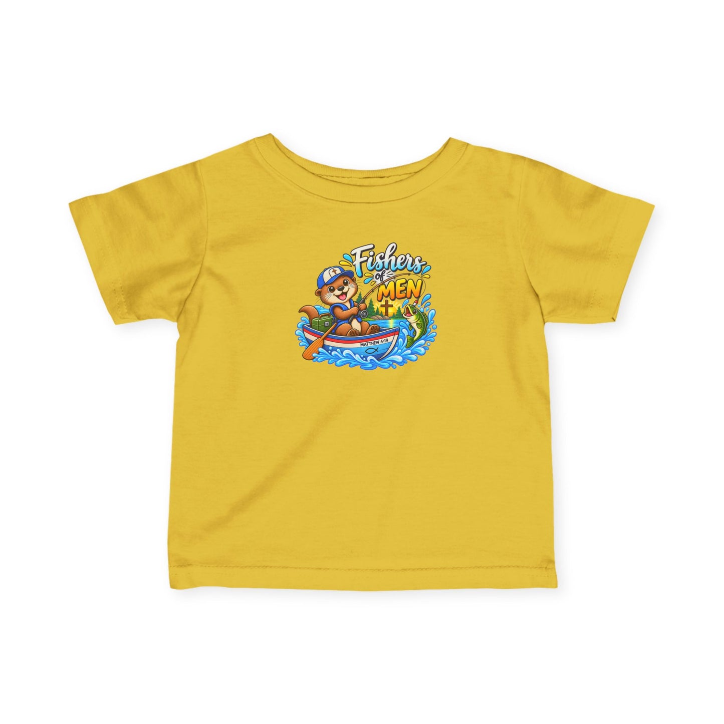 Fishers of Men Christian Infant T-Shirt – Matthew 4:19 Faith-Based Baby Tee with Cute Otter Design