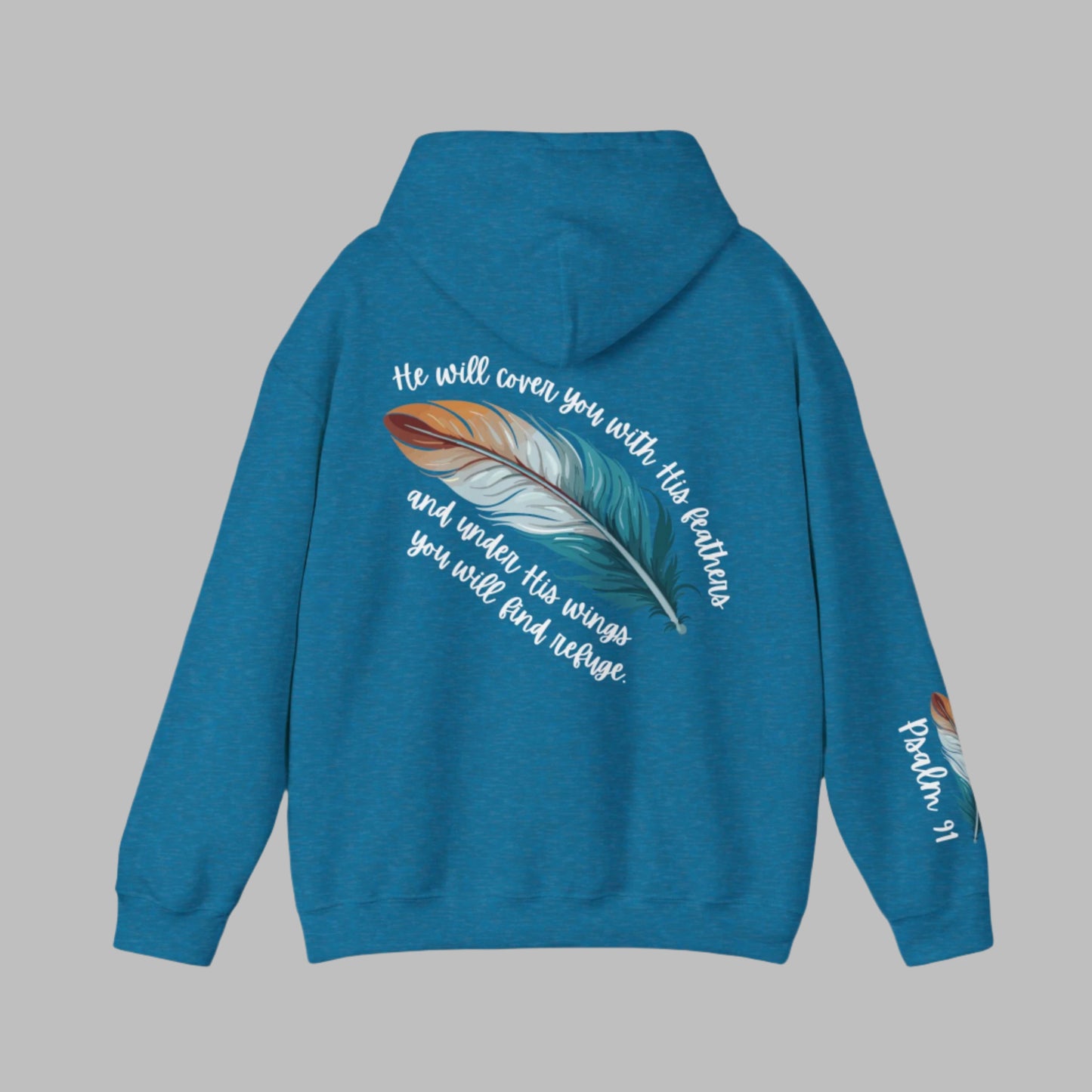 Psalm 91:4 Cover You With His Feathers Heavyweight Hooded Sweatshirt