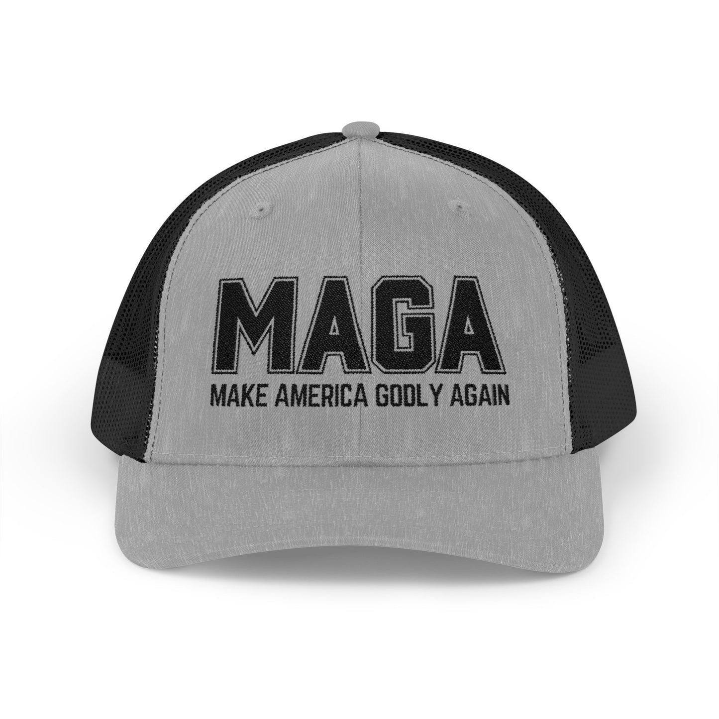 Make America GODLY Again Snapback Trucker Cap. Black Embroidered Hat