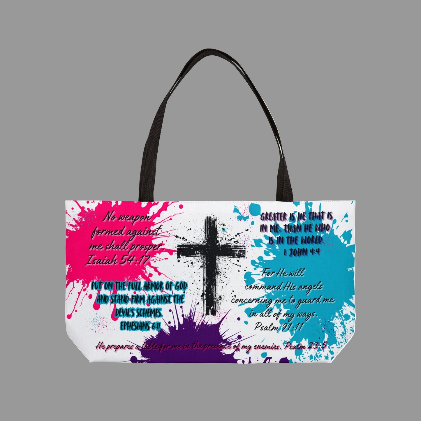 Tote Bag - Bible Verses for Strength and Protection, Colorful Cross Design