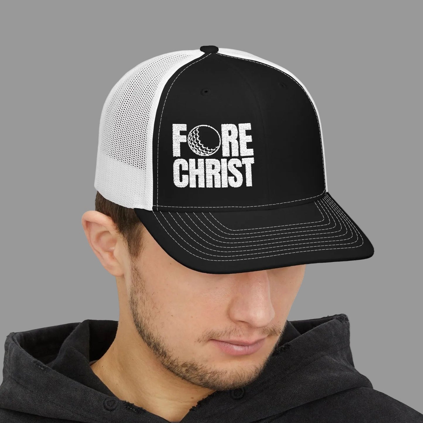 Fore Christ Trucker Hat For Golfers - Snapback Golf Hat for Christians